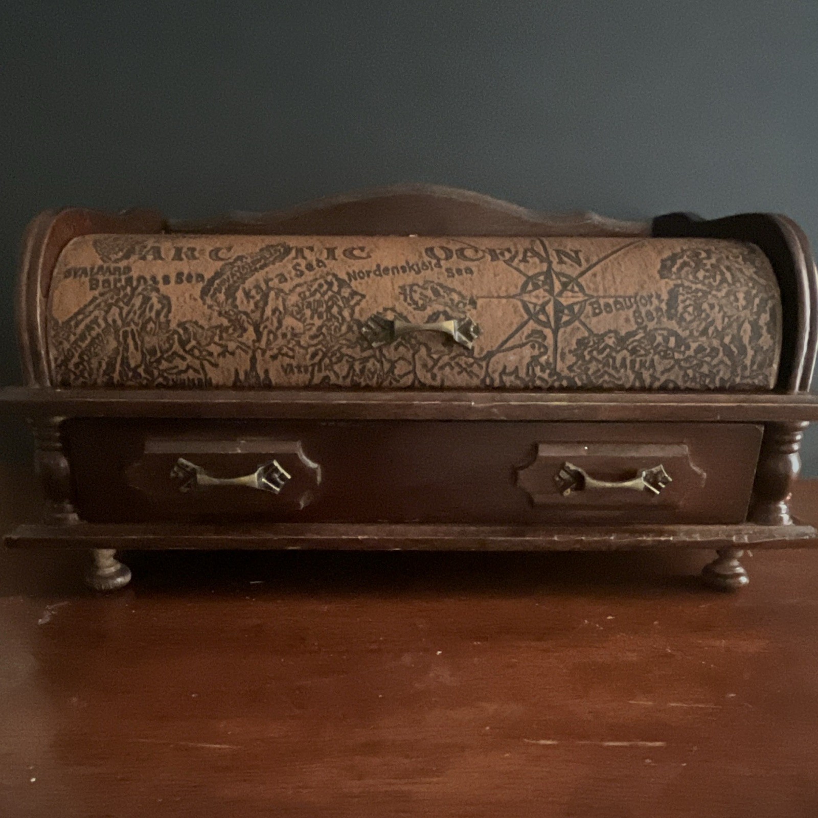 London Leather Wood Roll Top Desktop Organizer with Drawers