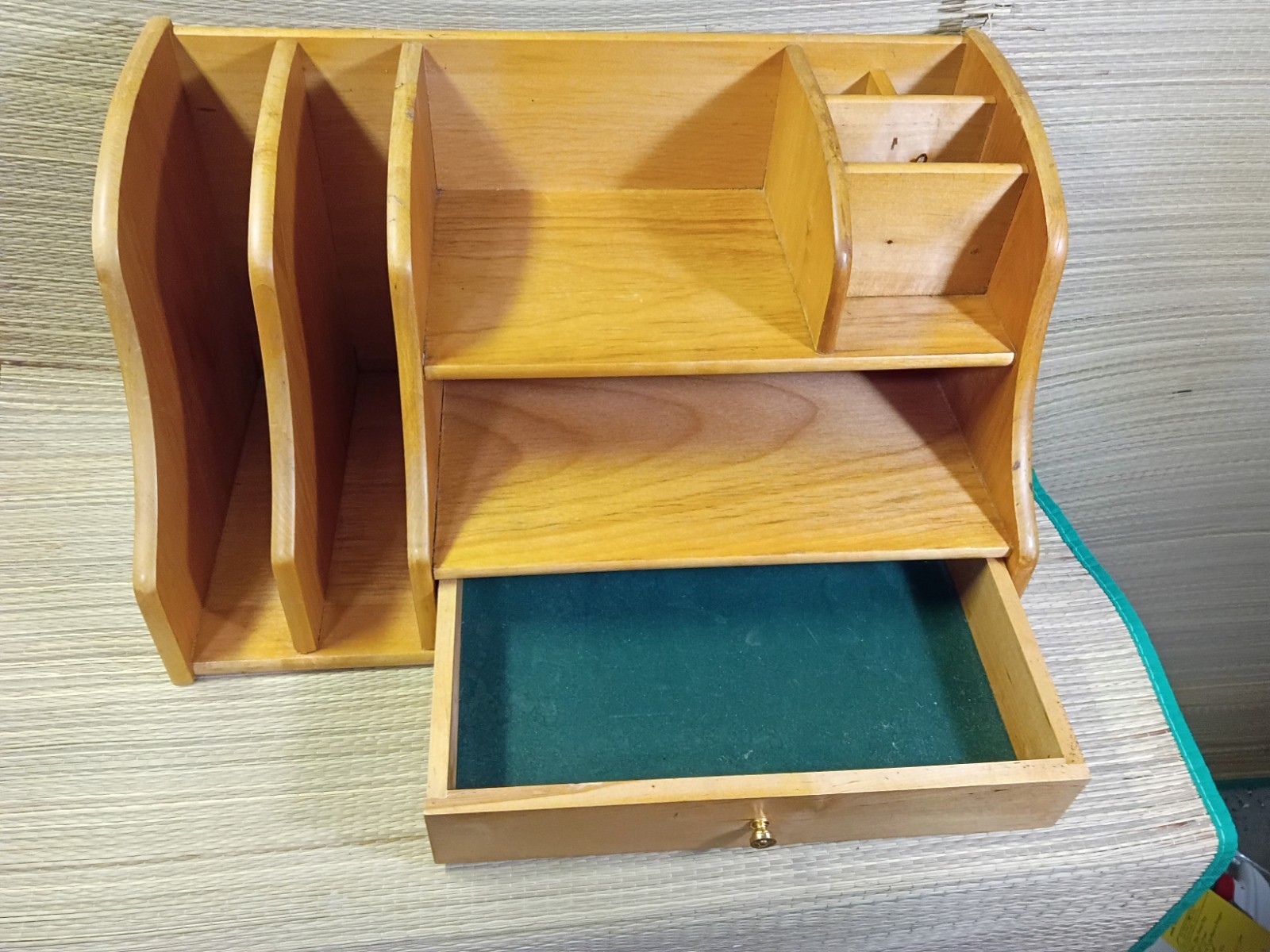 Vintage Wooden Desk Top Organizer With Drawer Solid Oakwood