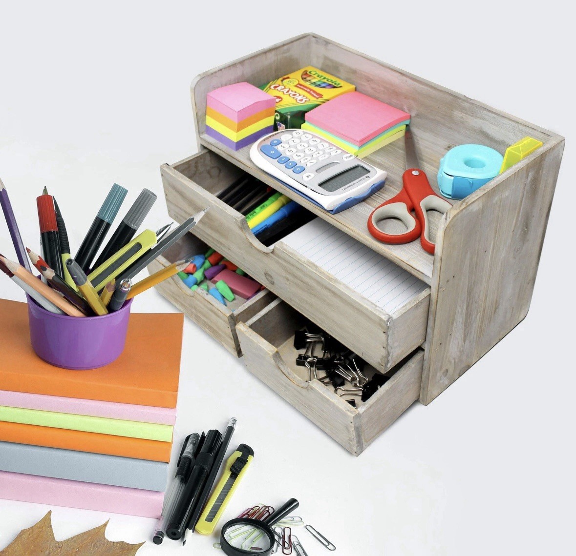 Rustic Wooden Office Desk Organizer Rack for Desktop, Tabletop, Office Supplies