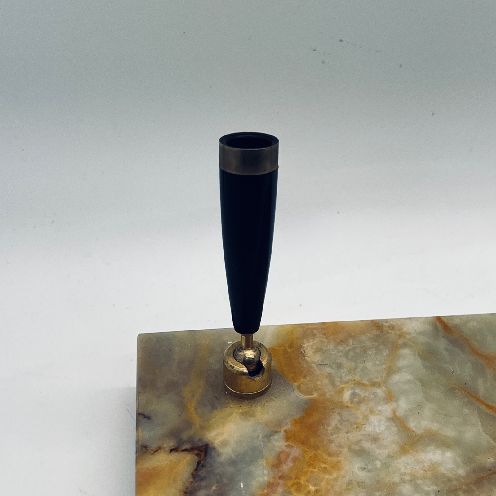 Onyx Double Pen Holder Stand Holder Brass Accents Office Desk Accessory