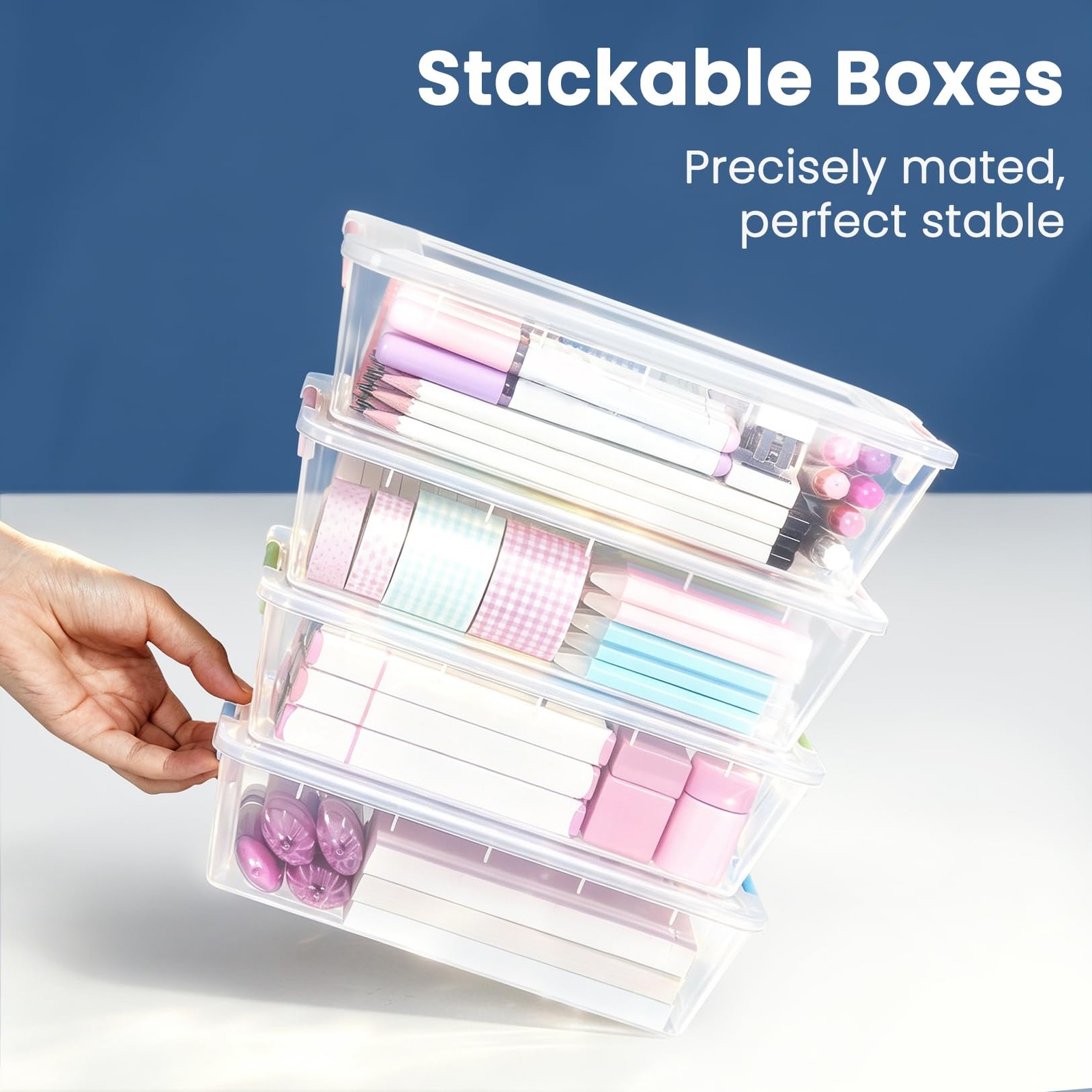 6 Pack Pencil Boxes, New Extra Large Pencil Case, Stackable Crayon Pen Box, C…