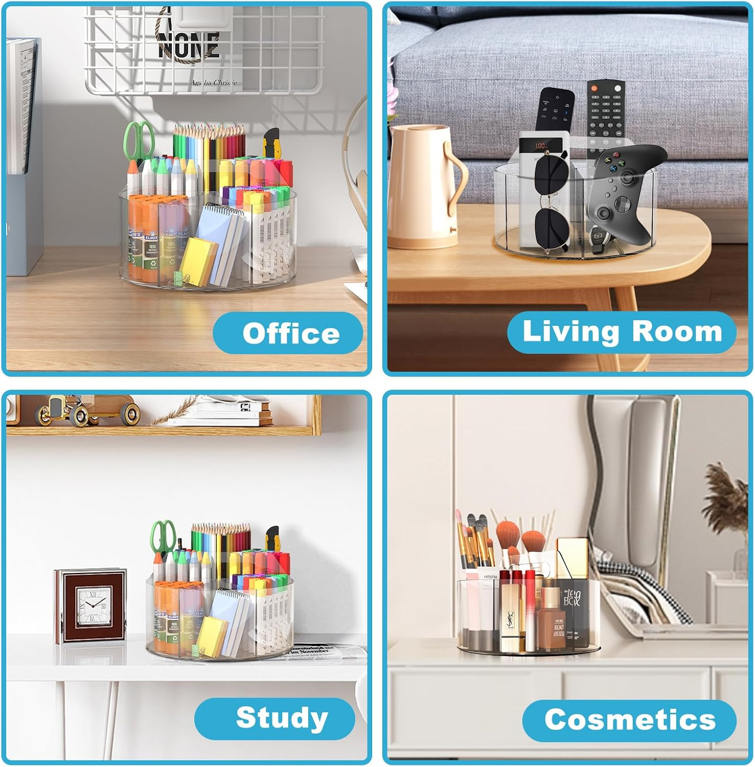 Rotating Acrylic Marker Organizer for Desk Clear 6-Compartment Storage