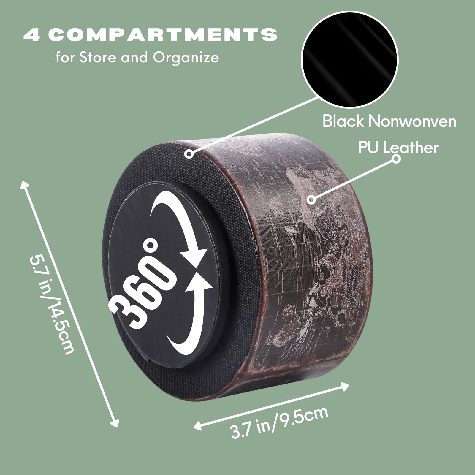 Vintage World Map Remote Control Holder, 360 Degree Rotating Desk Organizer a…