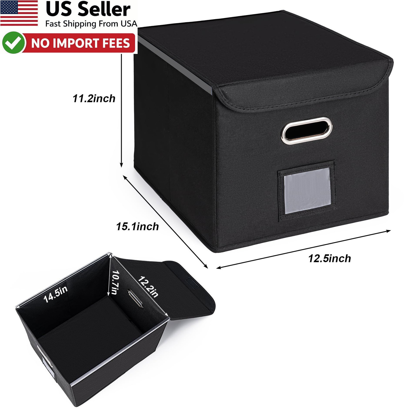 File Organizer Box Large Hanging File Storage Collapsible Black Lid FROM USA