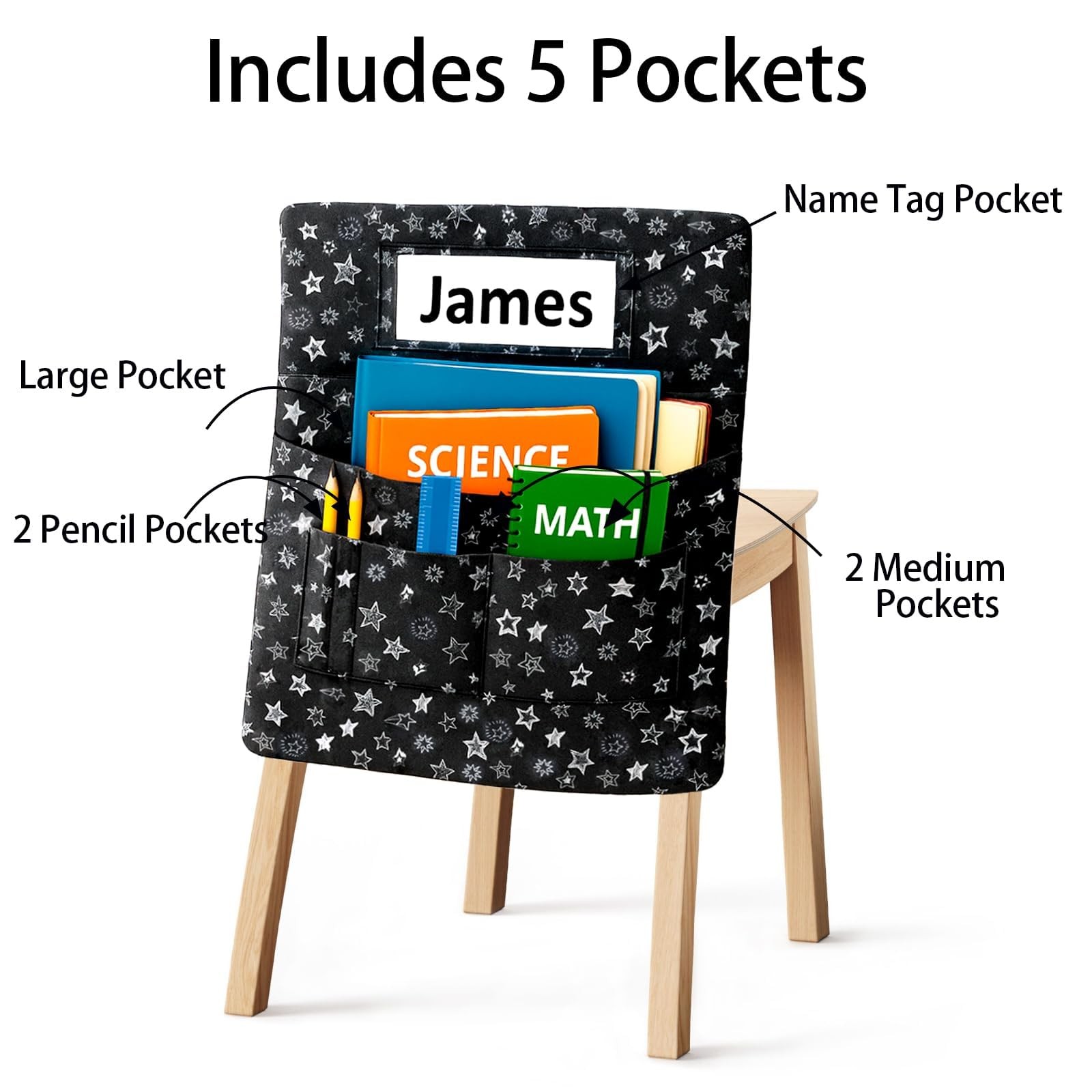 25 PCS Chair Pockets for Classroom Chairs, 15″W x 19″H Seat Sacks with 5 Pock…