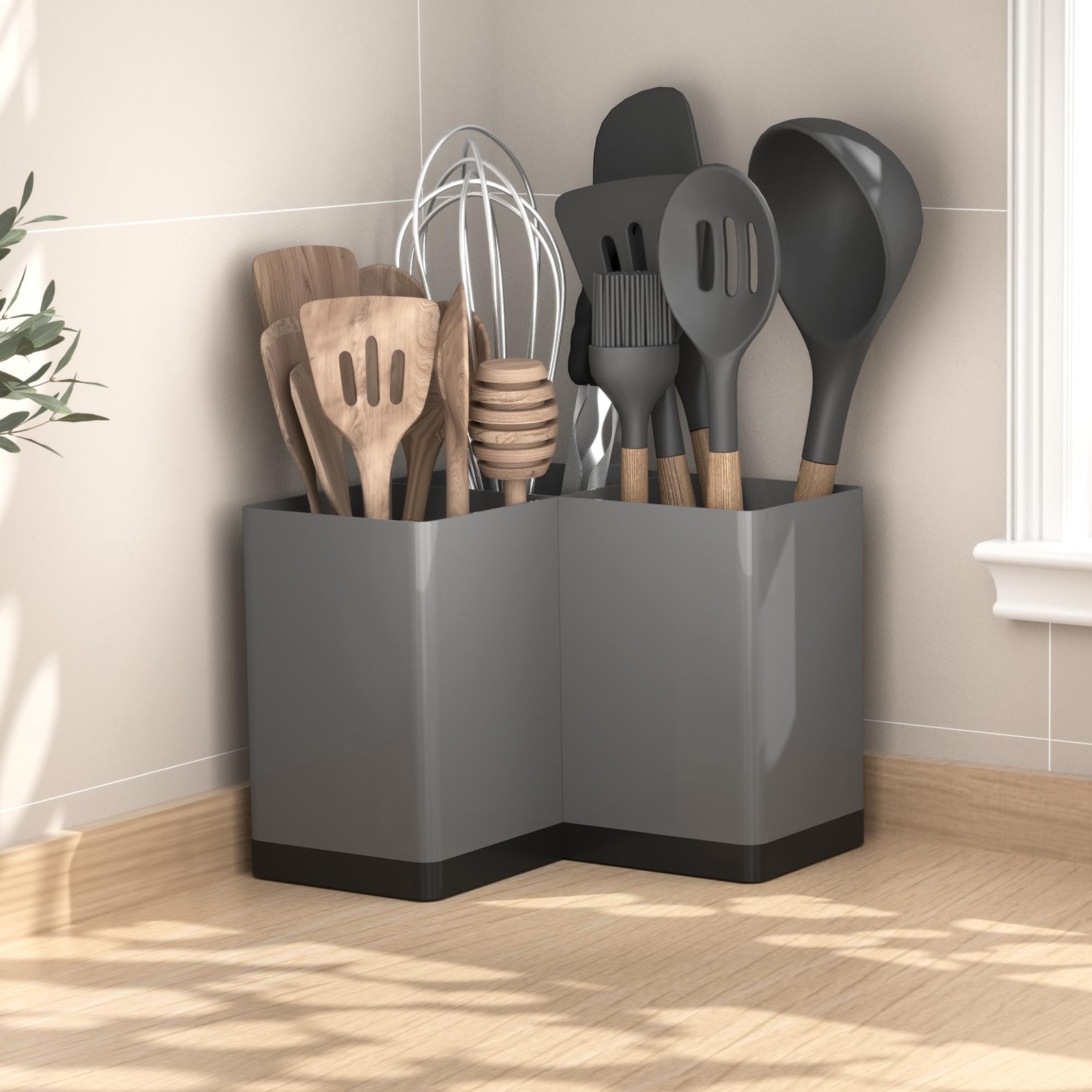 Suli Utensil holder, Kitchen Organizer for Corner Grey