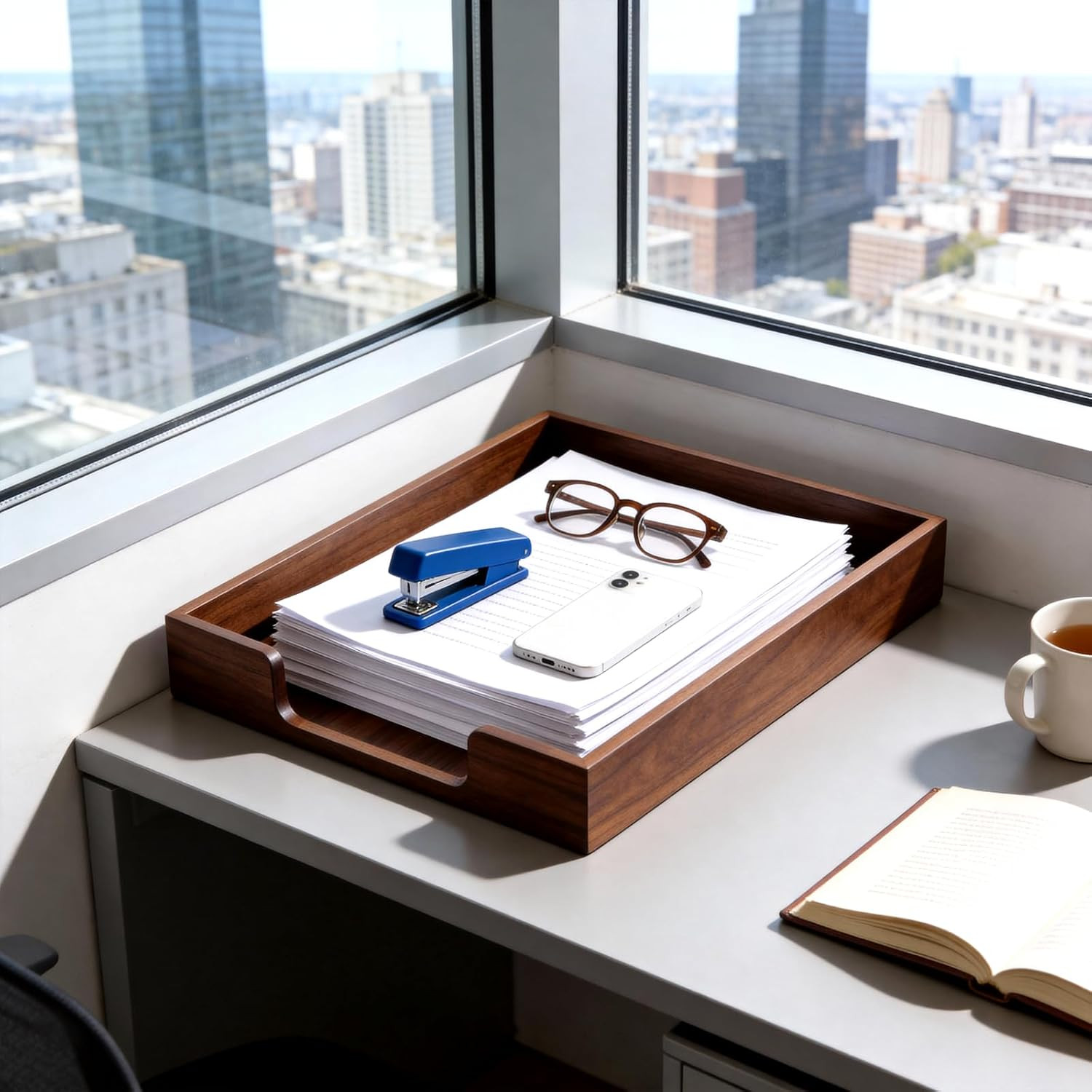 Wood Letter Tray Wooden Desk Organizer Paper Document File Tray for Office Suppl