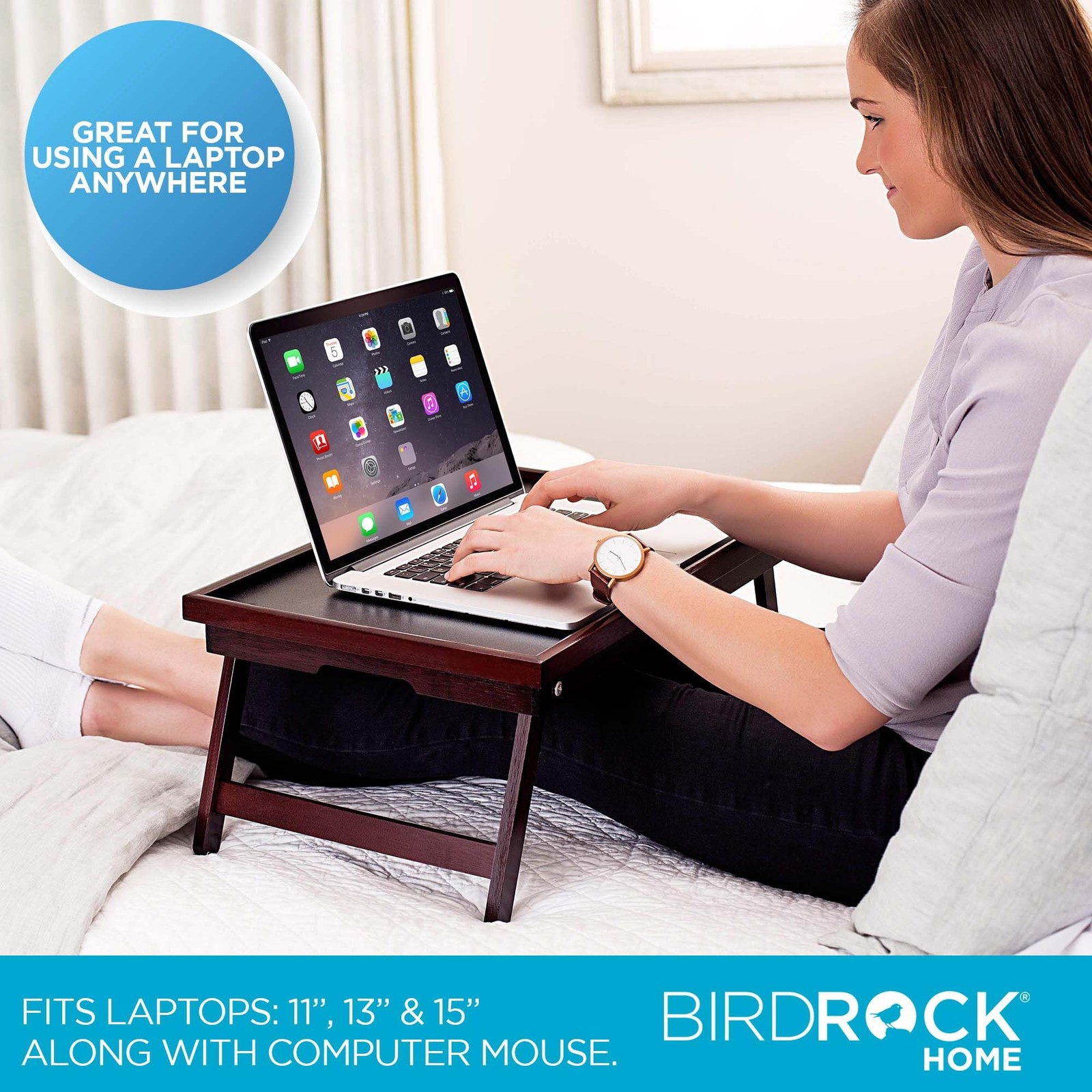 Birdrock Home Bamboo Lap Black Top – – – Bed Or –
