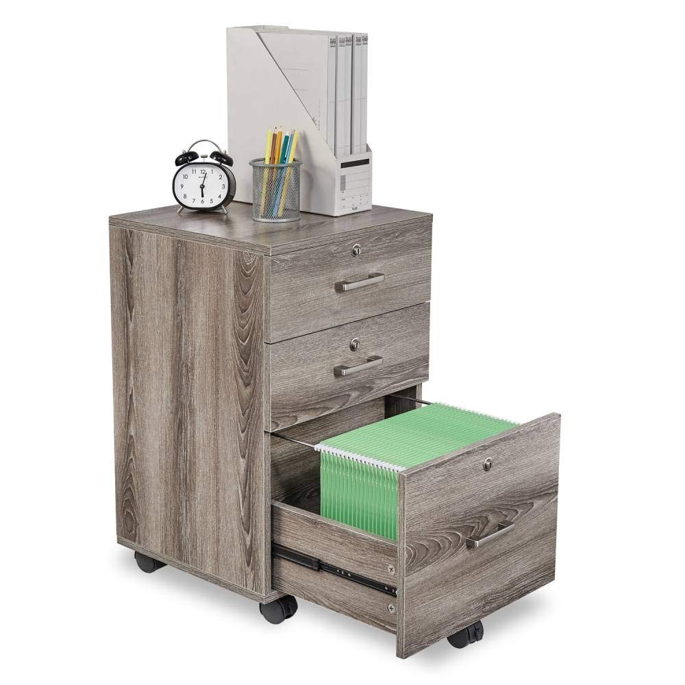 Bonnlo 26″H 3 Drawer File Cabinet With 15.7”W x 15.7”D x 26” H, Grey Oak
