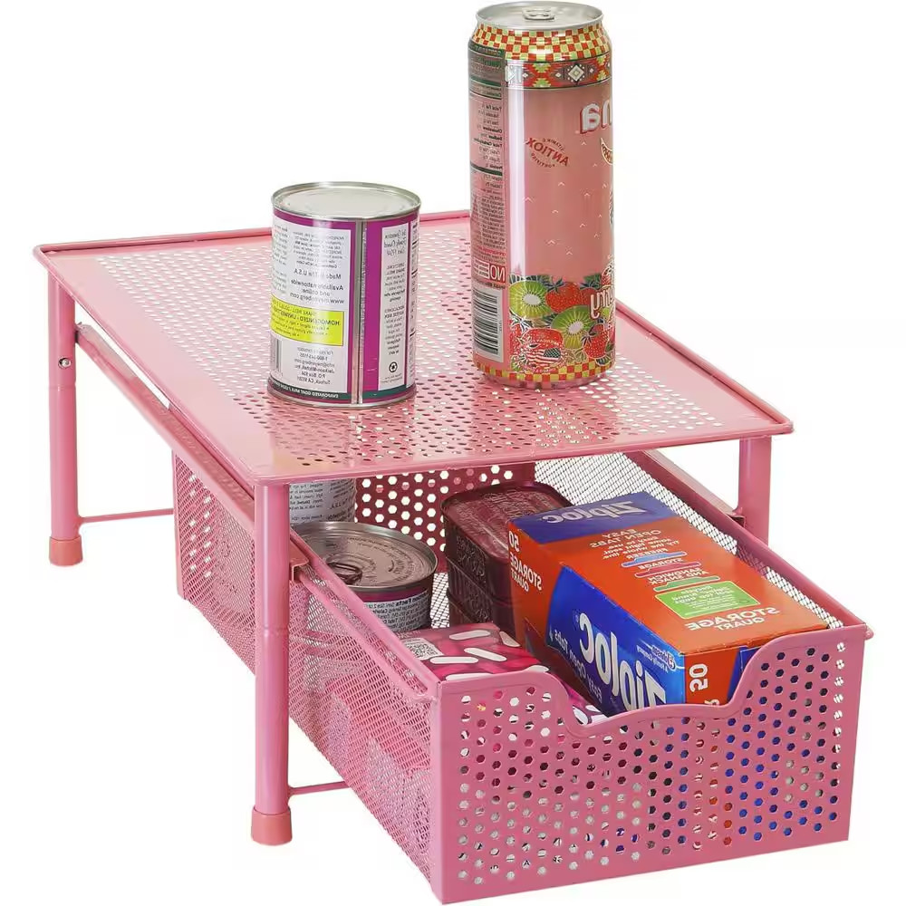Pink 11 In. X 7.5 In. Metal Modern Sliding Desk Organizer Drawer