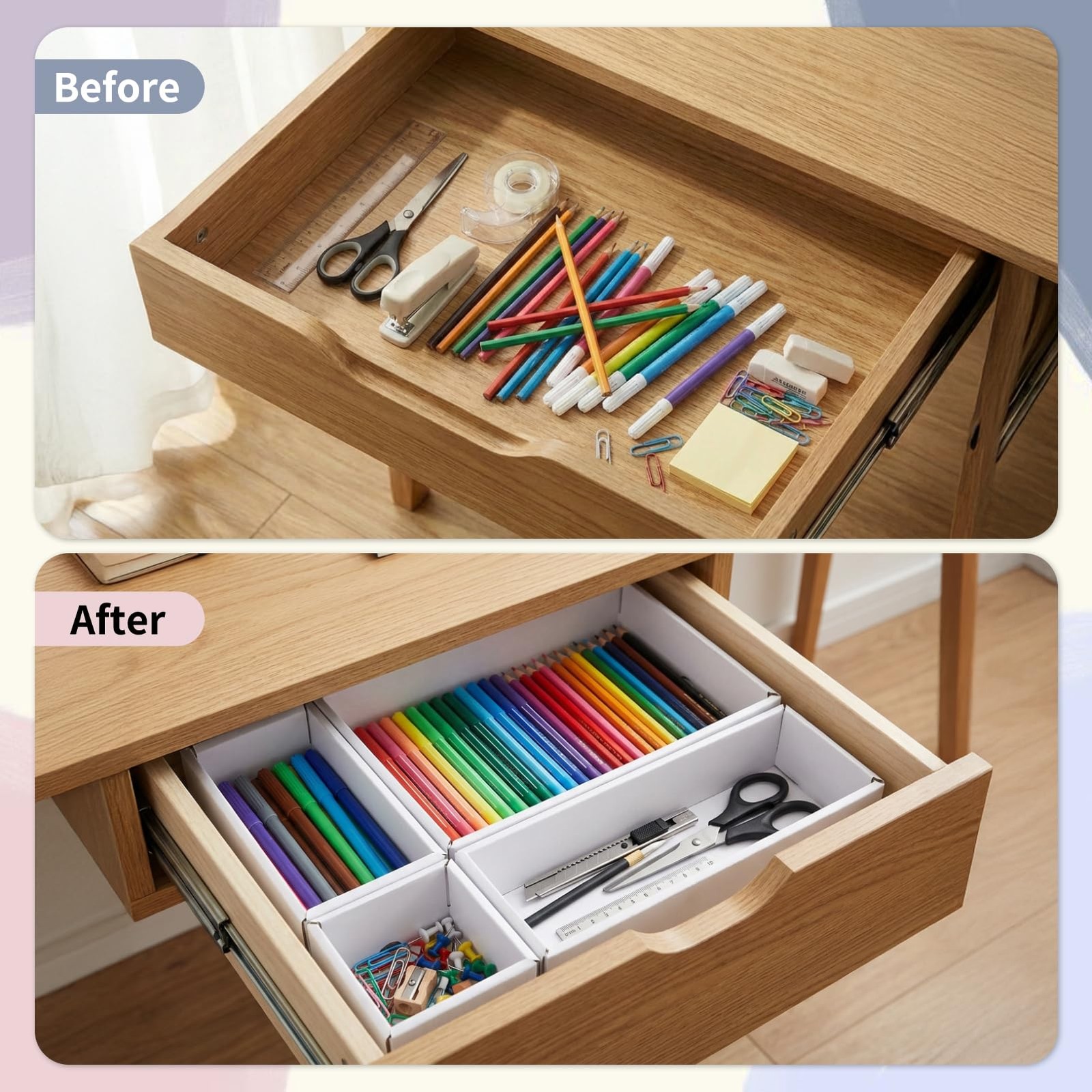 30 PCS Cardboard Drawer Organizers Set 4 Sizes Desk Storage Box Craft Makeup