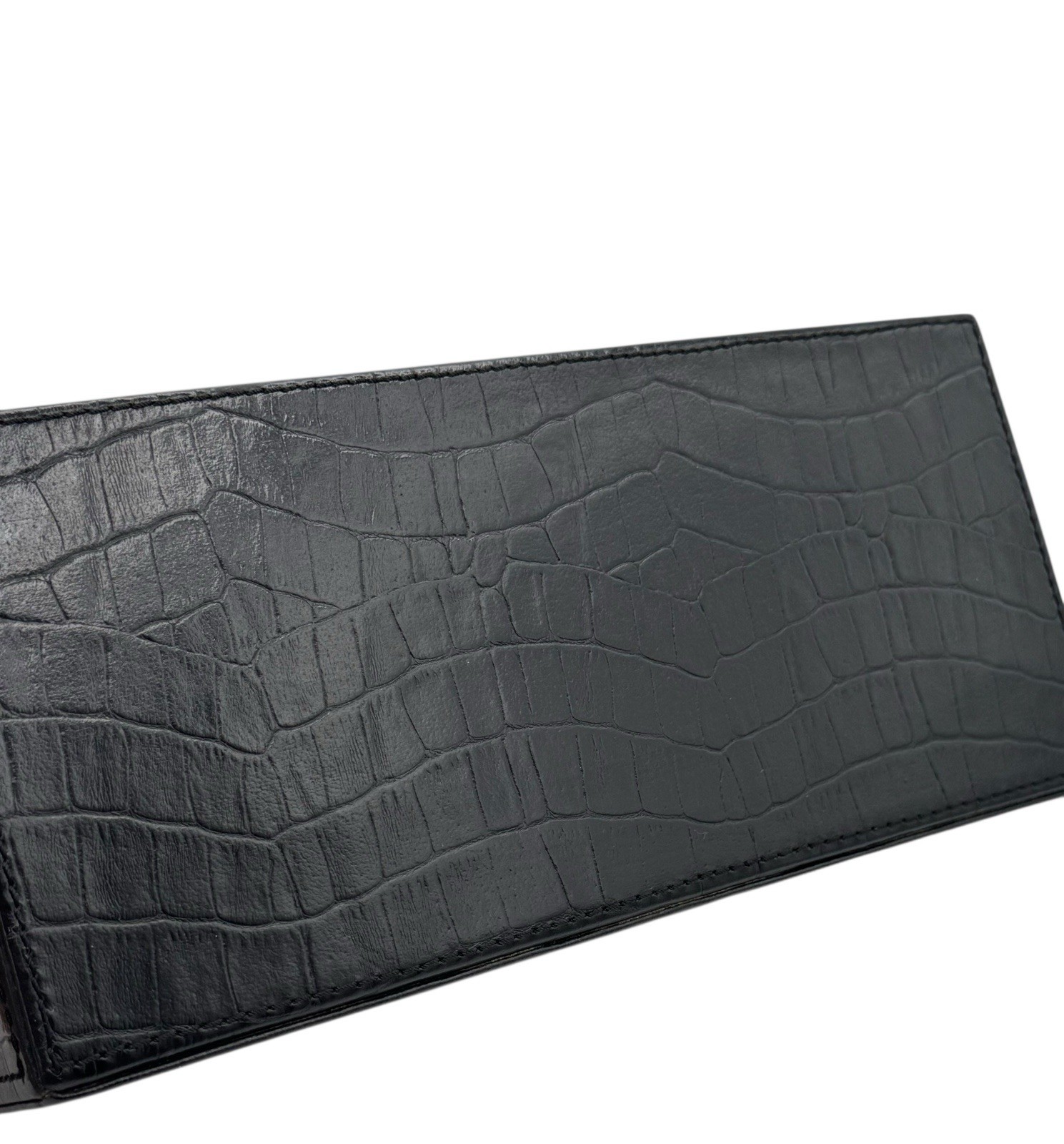 Black Leather Mail Sorter Desk Organizer Croc Embossed Letter File Home Office