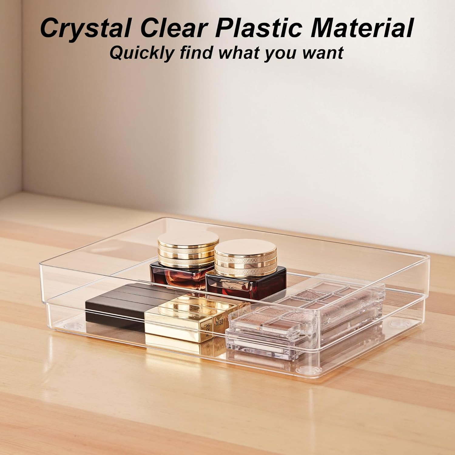7-Piece Clear Drawer Organizer Trays with Non-Slip Pads for Desk Kitchen