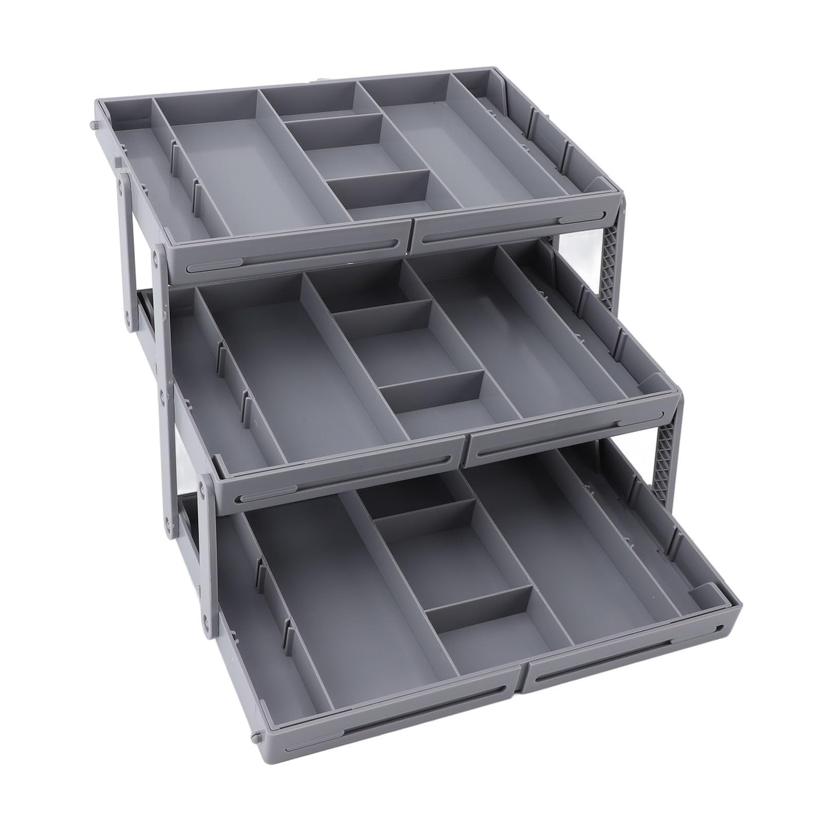 Fockety Drawer Organizer, Multi Level Collapsible 3 Layers, Grey