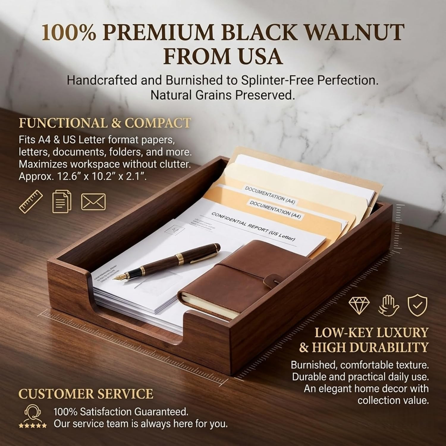 Wood Letter Tray Wooden Desk Organizer Paper Document File Tray for Office Suppl