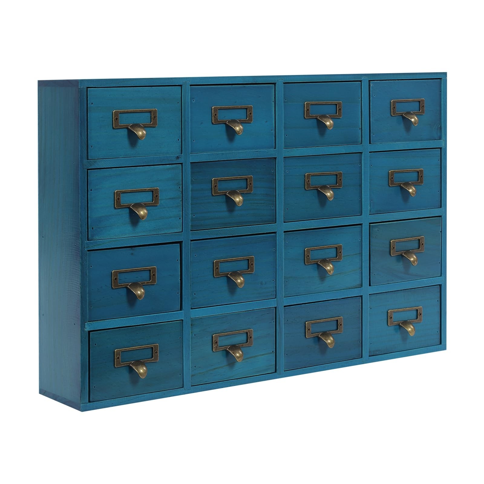 64-Drawer Wooden Storage Box Vintage Tabletop Mount Desk Drawer Organizer Blue