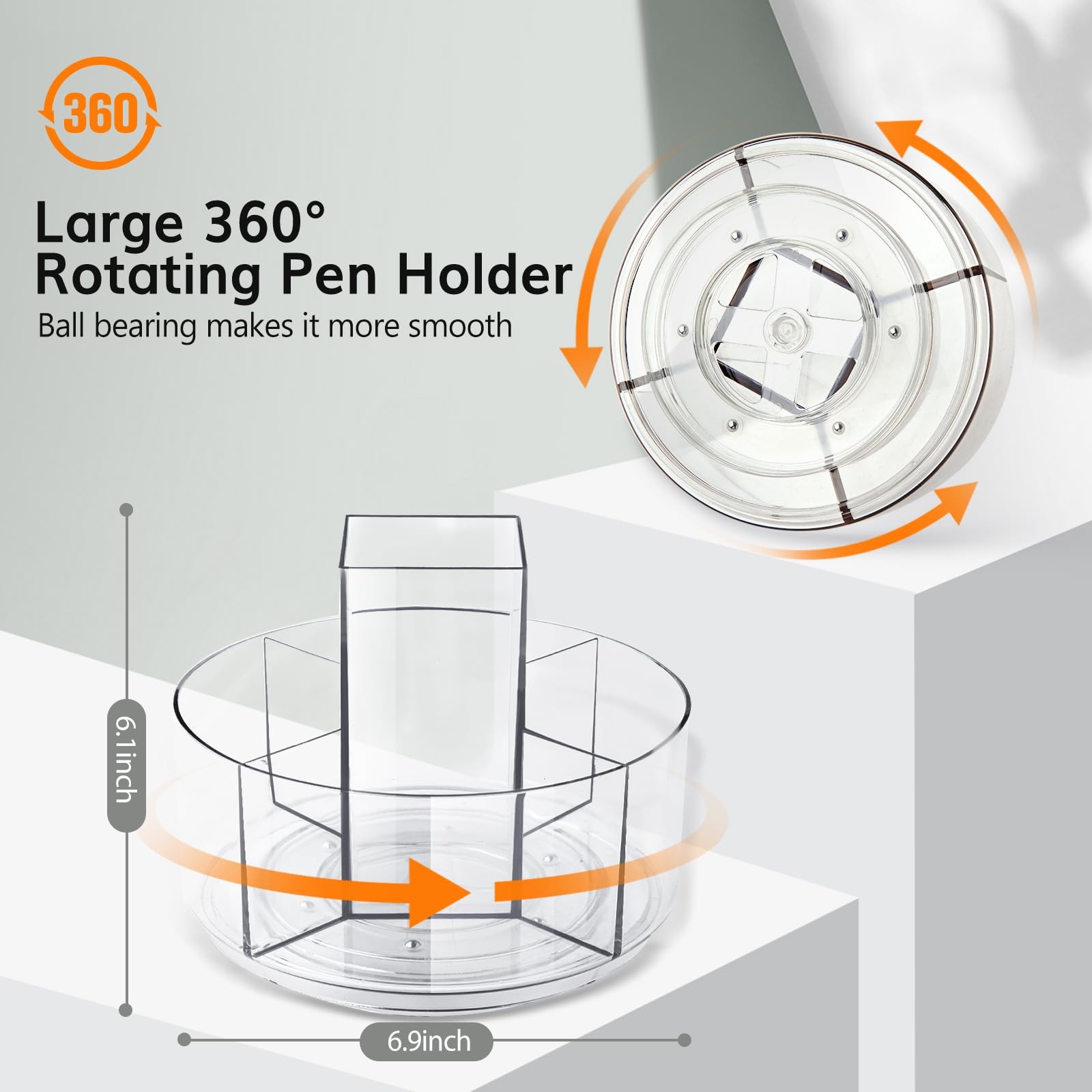 Rotating Pencil Holder for Desk, 5 Slots 360-Degree Spinning Acrylic Pen Hold…