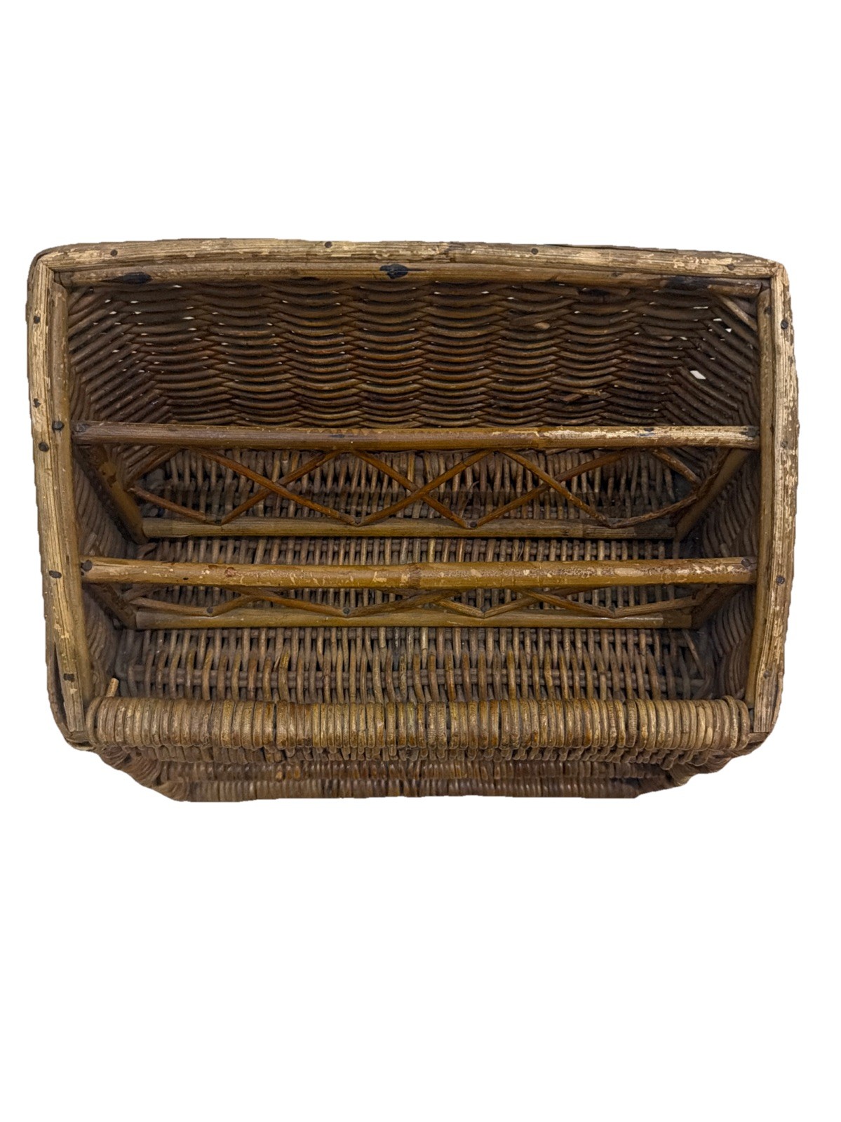 Vintage Wicker Desk Organizer Woven Mail LetterHolder Shelf Tiered10.5”x6.5”x11”