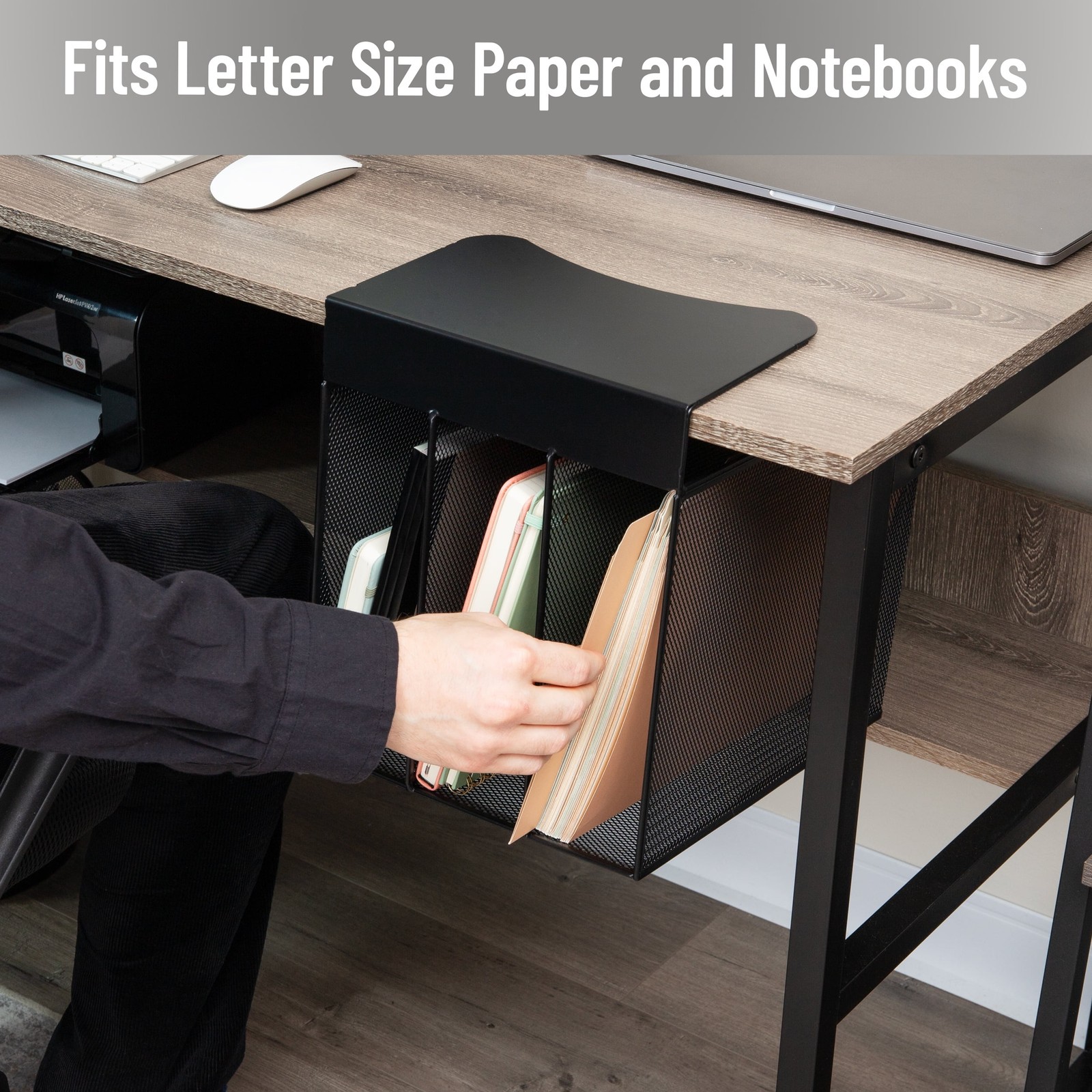 Slide-On Under Desk File Organizer No Tools Required Hanging Storage Laptops