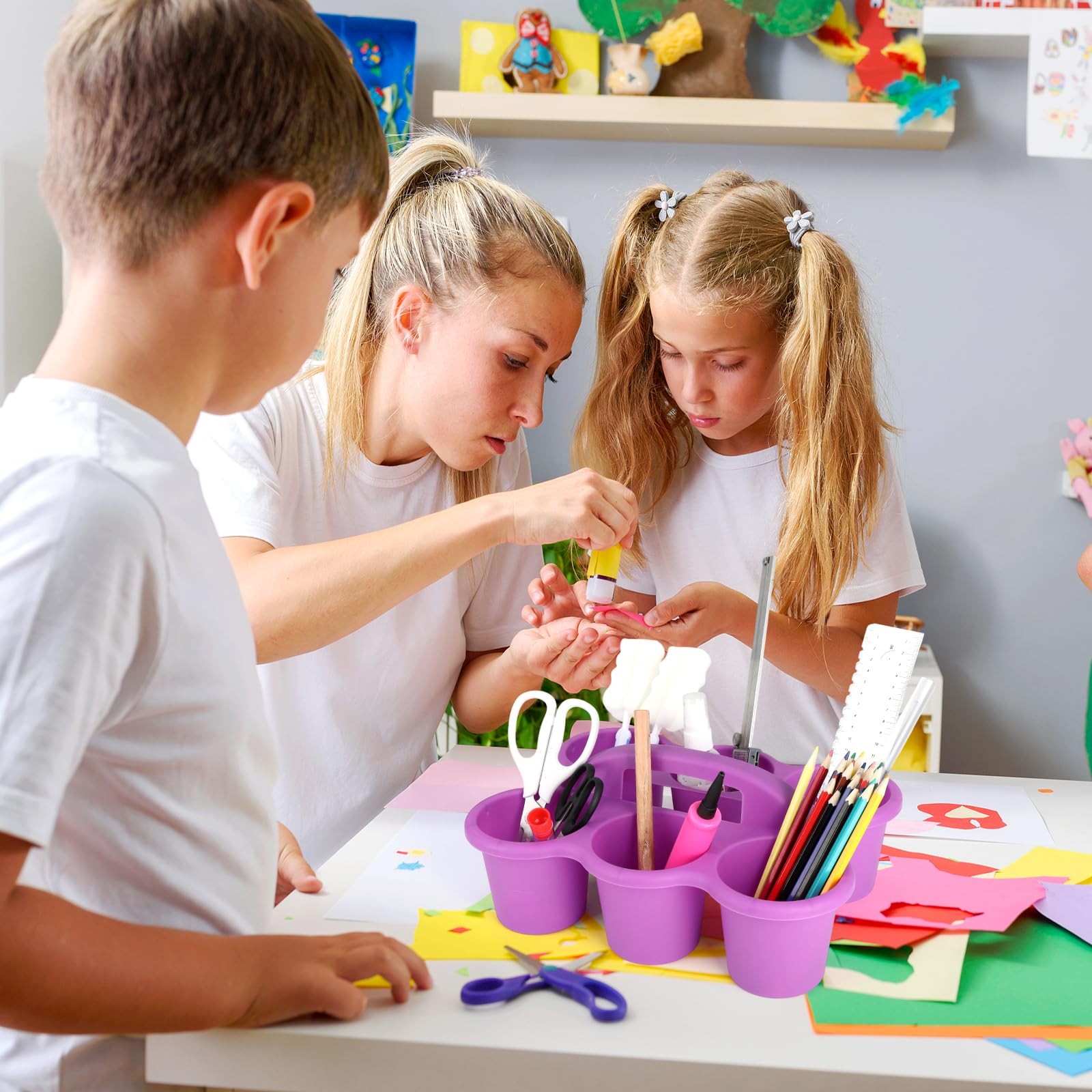 6 Pack Classroom Caddy Organizer with Handle, Plastic Art Caddy, Drink Cup Ca