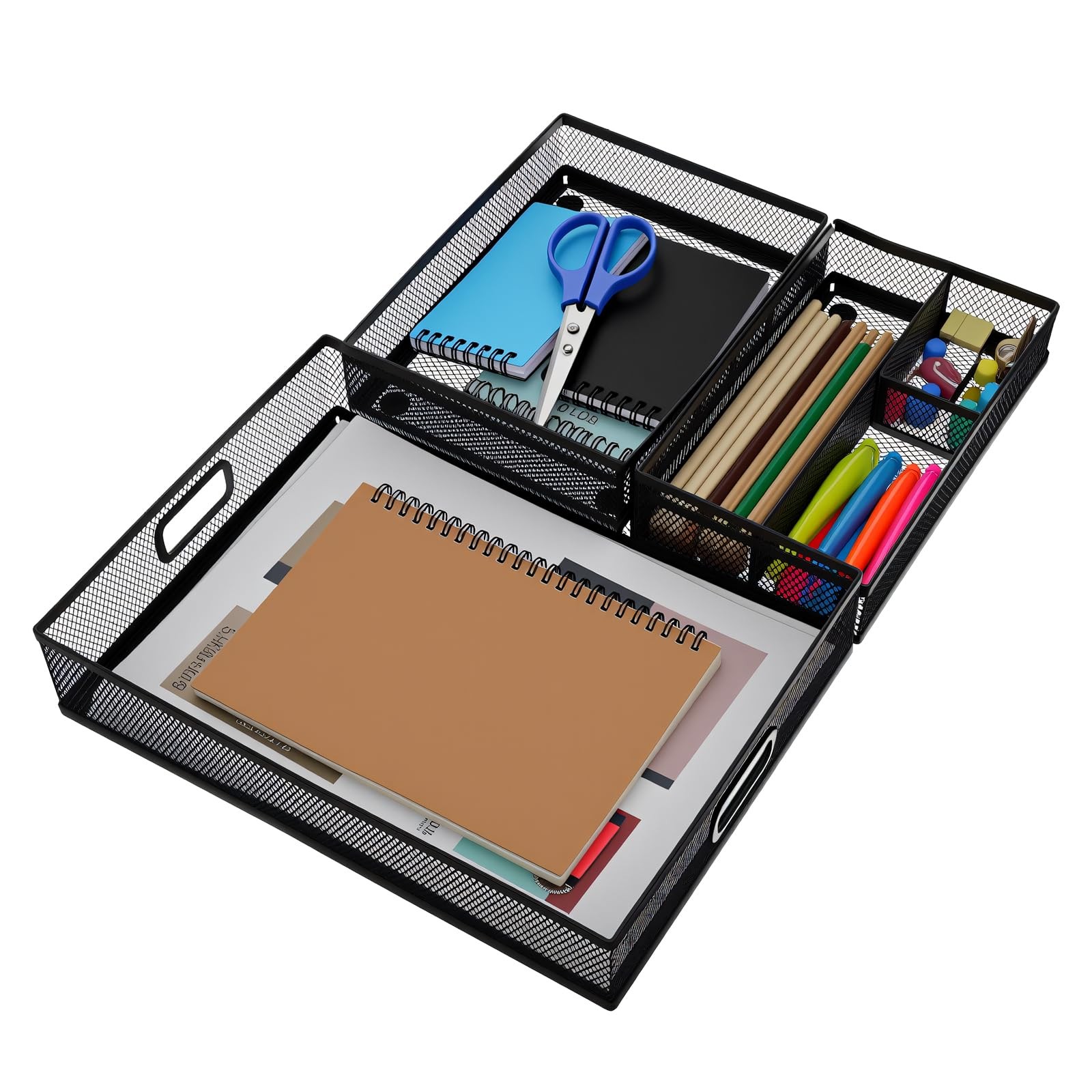 AojSup 3 Pcs Office Drawer Organizer 3 Pack, Supplies Desk, Black