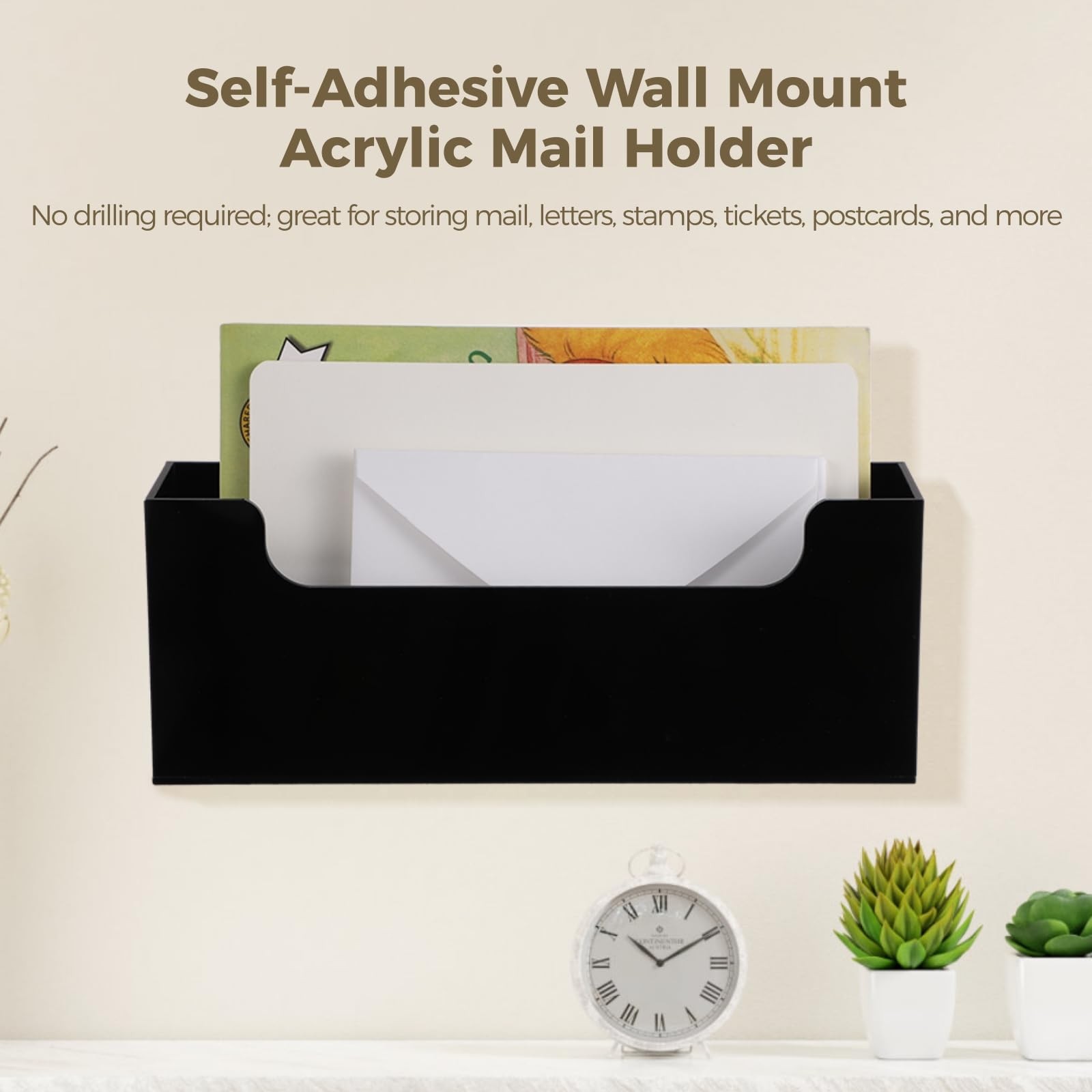 Clear Acrylic Mail Holder Box for Desk or Wall Mount, Mail Organizer Countert…