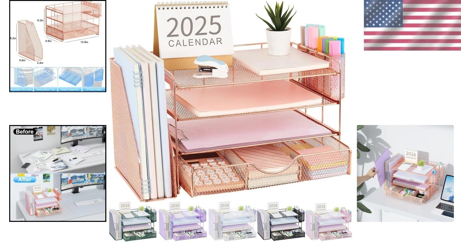 Rust-Resistant Rose Gold File Holder & Office Organizer for Creative Spaces