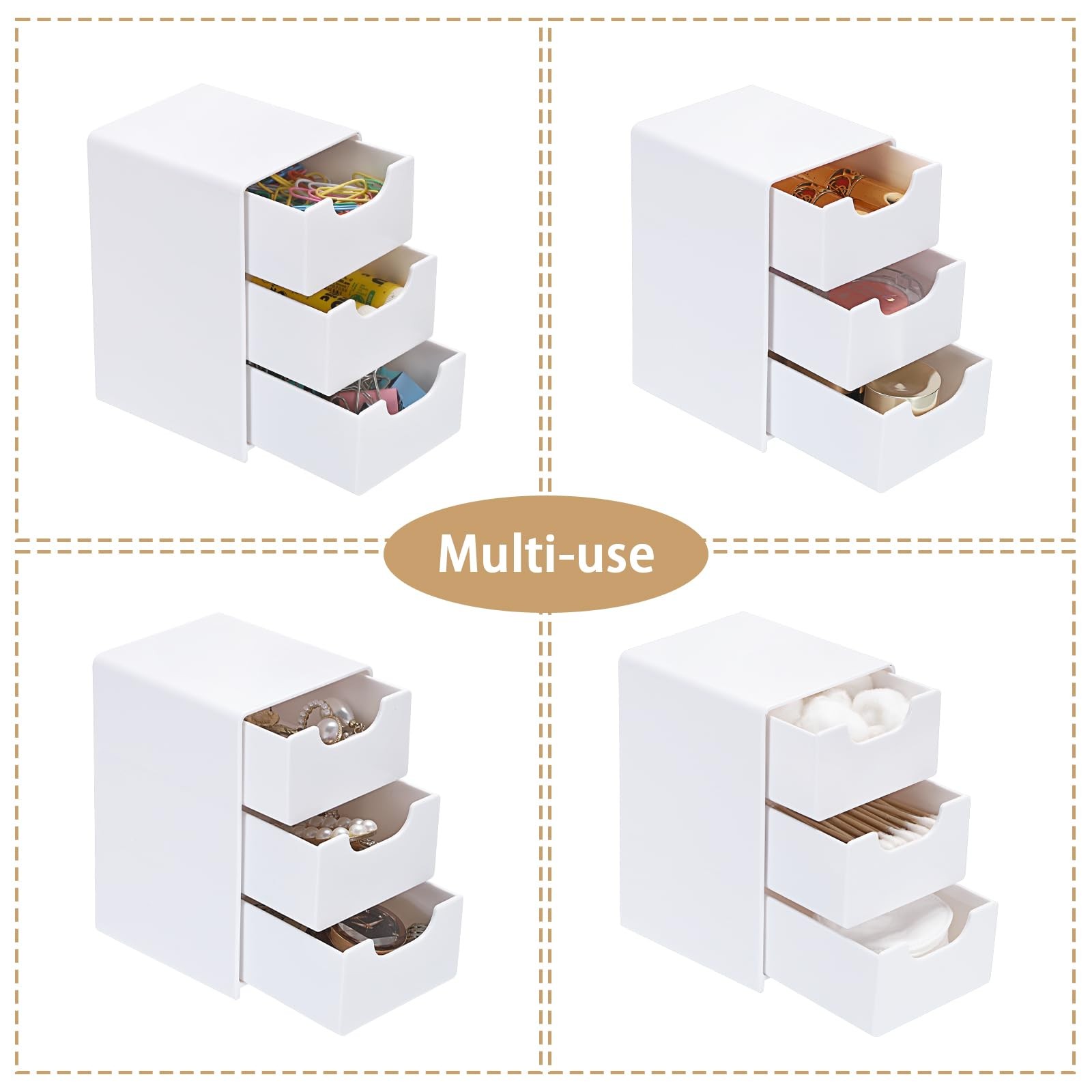BTSKY 1 Pack Small Acrylic Storage Organizer with Drawers, 3-Layer White