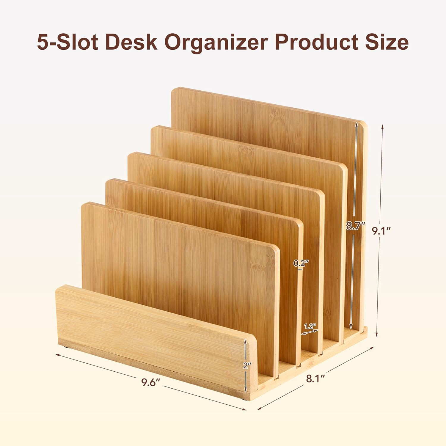 Bamboo Desk File Organizer, 5-Section Vertical Mail Sorter, Home Office Desktop