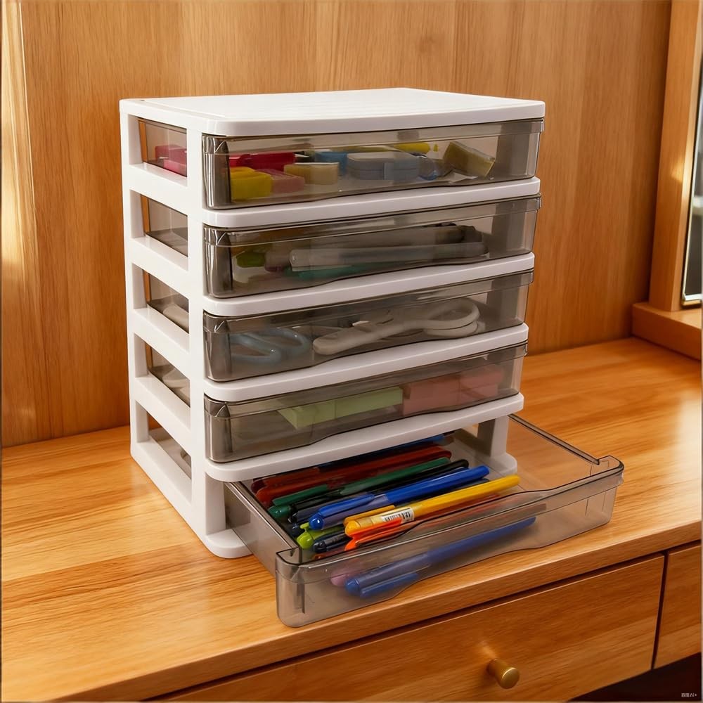 5-Layer Drawer Desktop Storage Bin Unit – Small Plastic Organizer with Clear …
