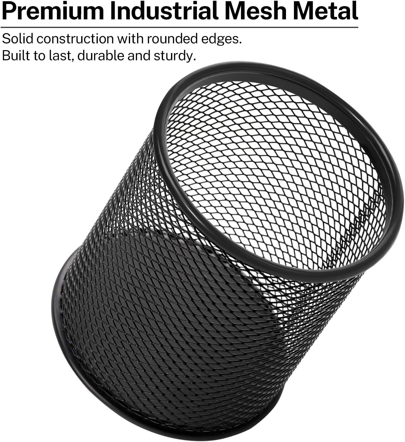 Pen Holder for Desk, 3 Pack Pencil Holder, Non-Slip EVA Pad, Premium Mesh Metal