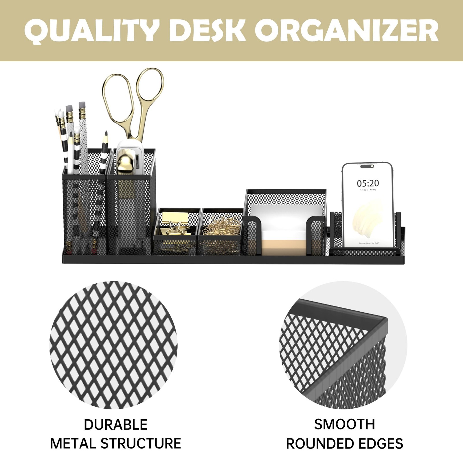 SUPEASY Pen Holder for Desk, 6 Piece Mesh Desk Organizer Set Office Black