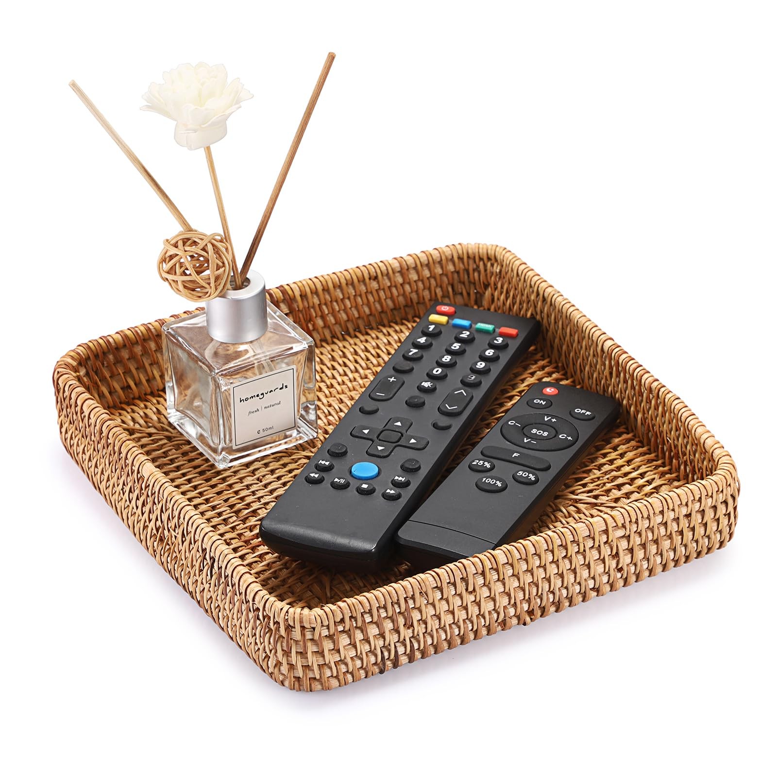 Small Remote Basket for Coffee Table Entryway Living Room Rattan Serving Tray…