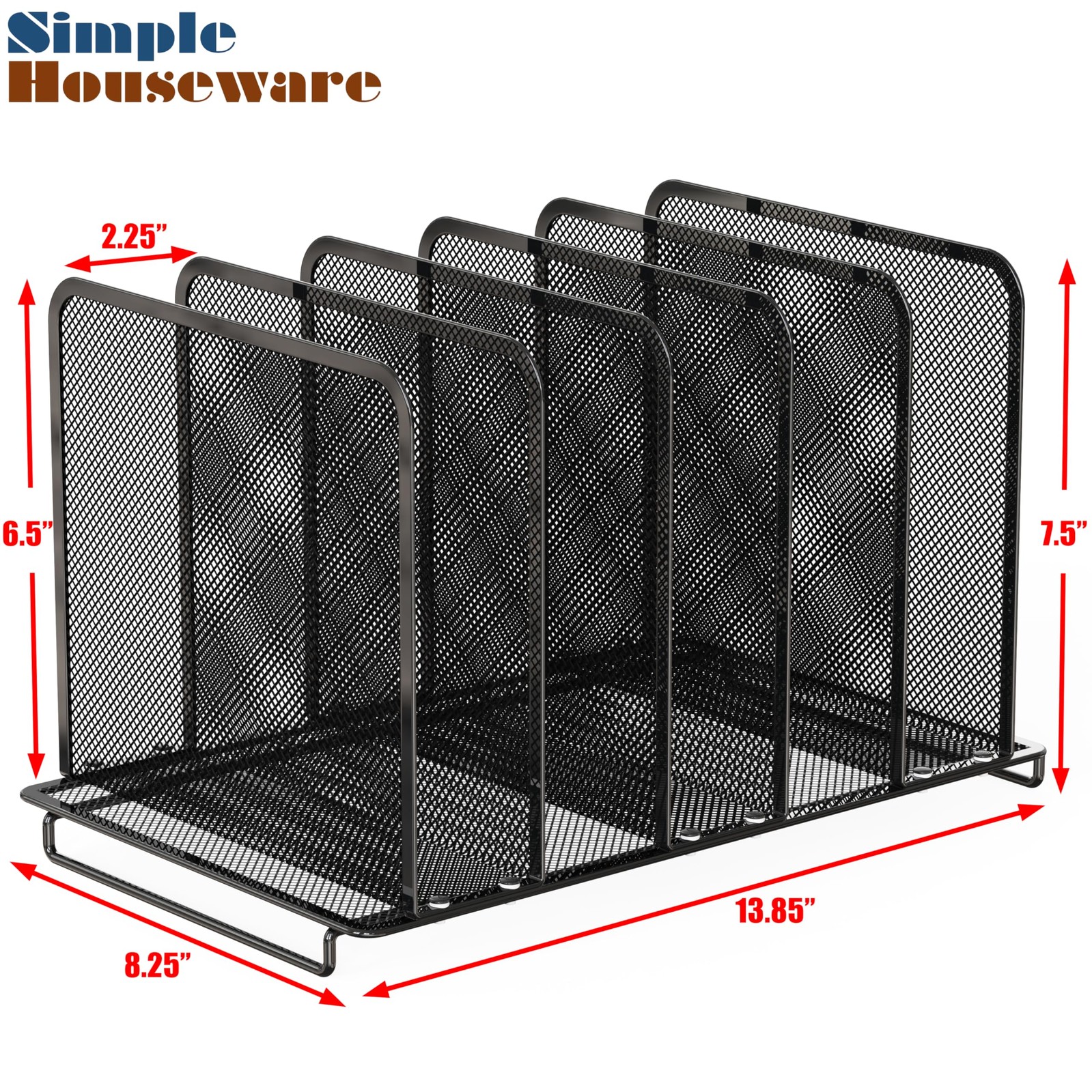 Expandable 5 Section Upright File Sorter Organizer, Black