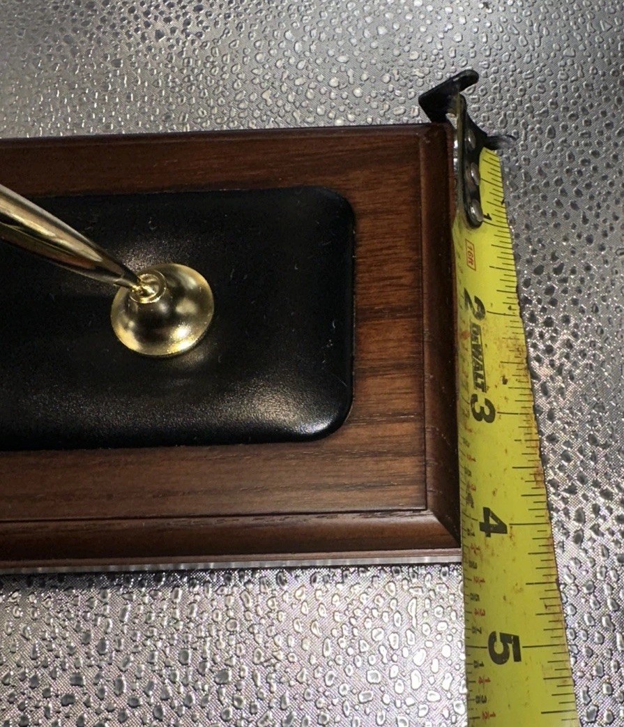 Elegant Walnut & Black Leather Double Pen Stand with Rolling Ball Pen Decor 9.5”