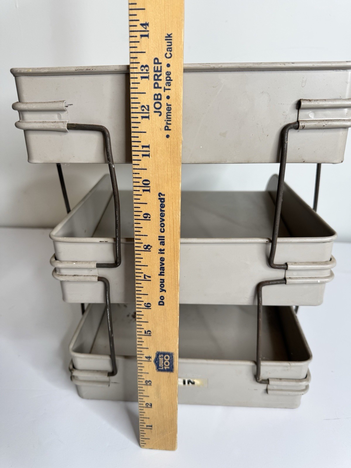 Vtg MCM Office Globe Wernicke 3 Tier Metal Letter Tray Desk Organizer Tan