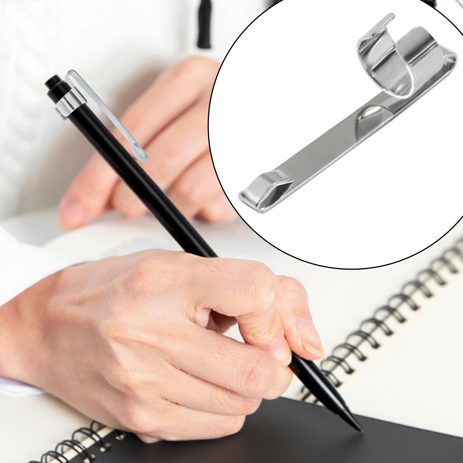 20Pcs Metal Pen Clips Snap In Pen Clips Slide On Pencil Holder Clip for Notebook
