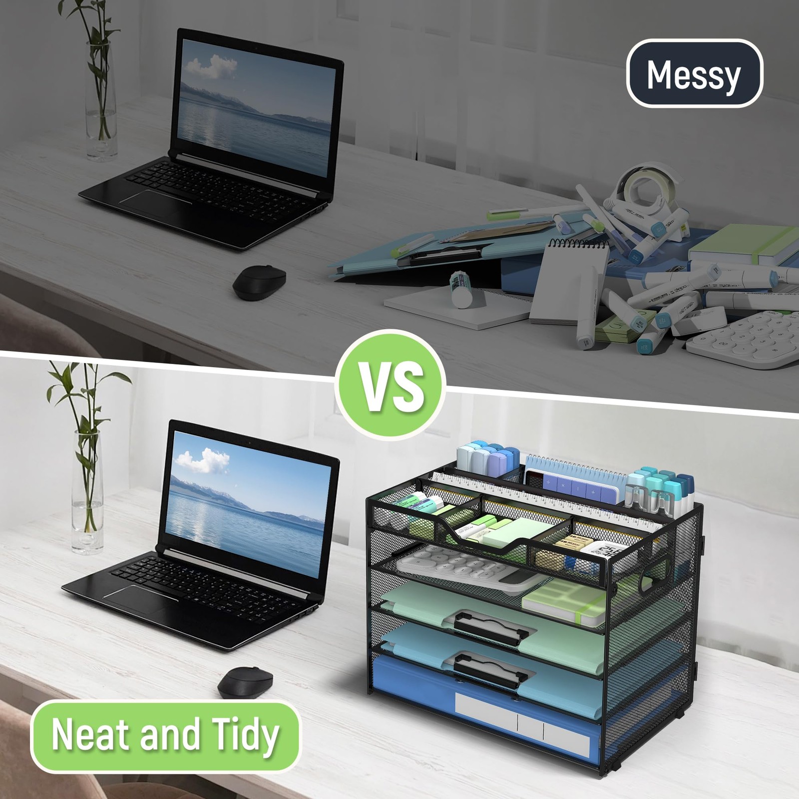 Docnest 5 Tier Mesh Desk Organizer with Adjustable 12.6 x 9.1 x10.3, Black