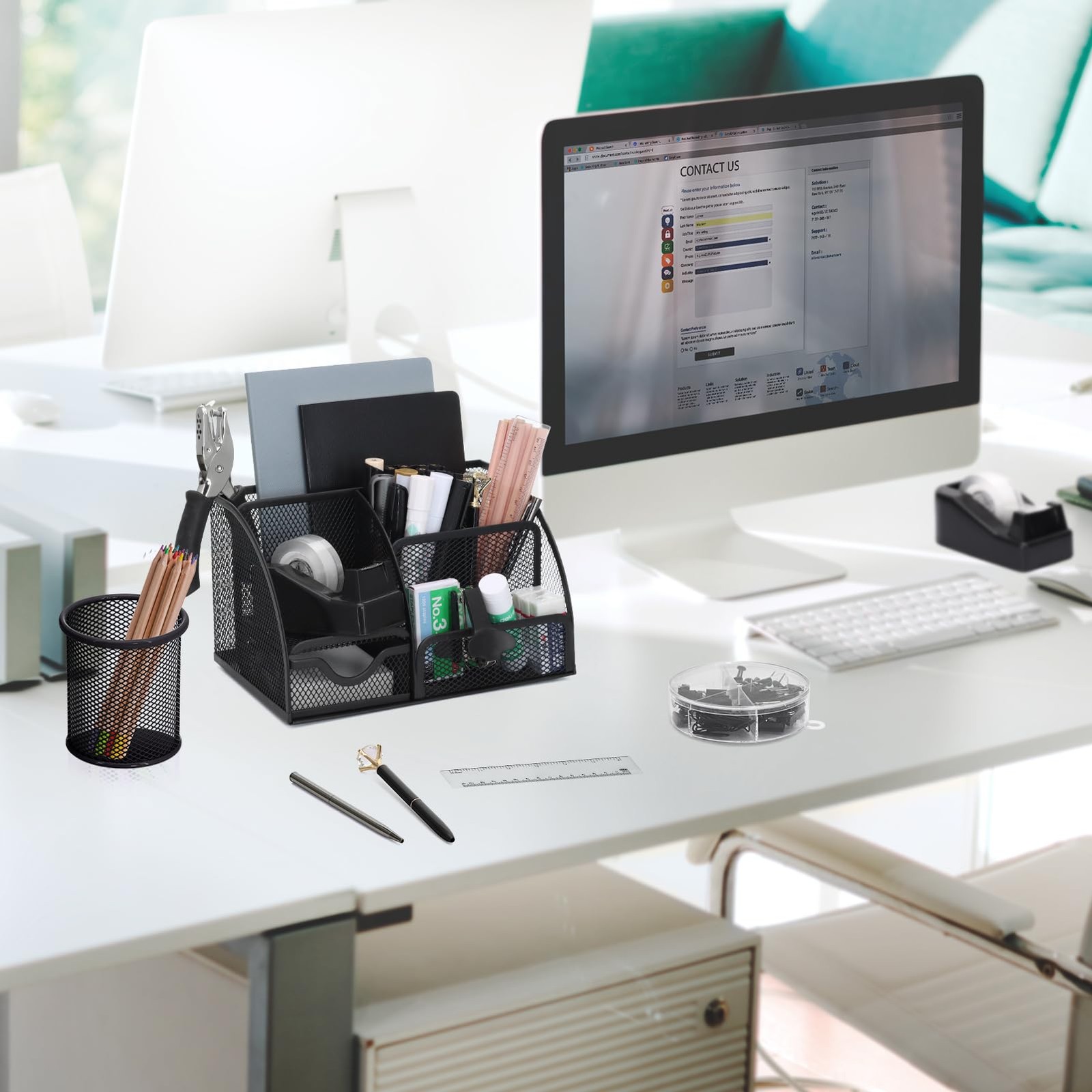 13-in-1 Office Desk Organizer Set with Stapler and Tape Dispenser, Pen Holder…