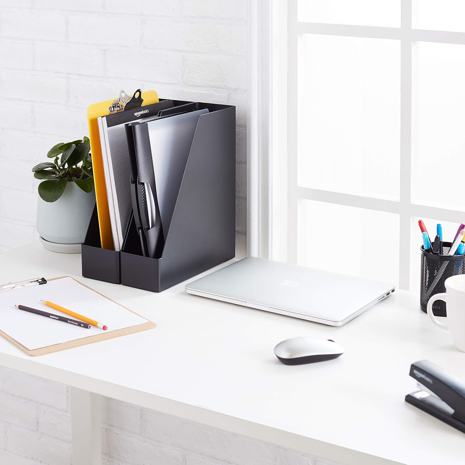Plastic Desk Organizer – Vertical Magazine and File Holder, Black, 2-Pack