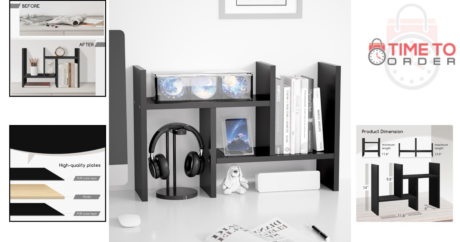 Wood Desktop Organizer Office Shelf Adjustable Double H Mini Bookshelf