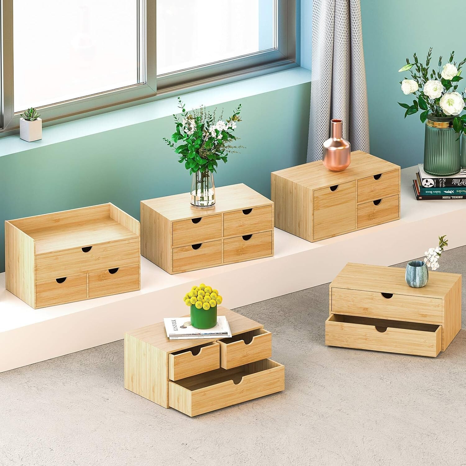 Bamboo Desk Organizer: 3 Drawer with Shelf – Eco-friendly – No Assembly Required