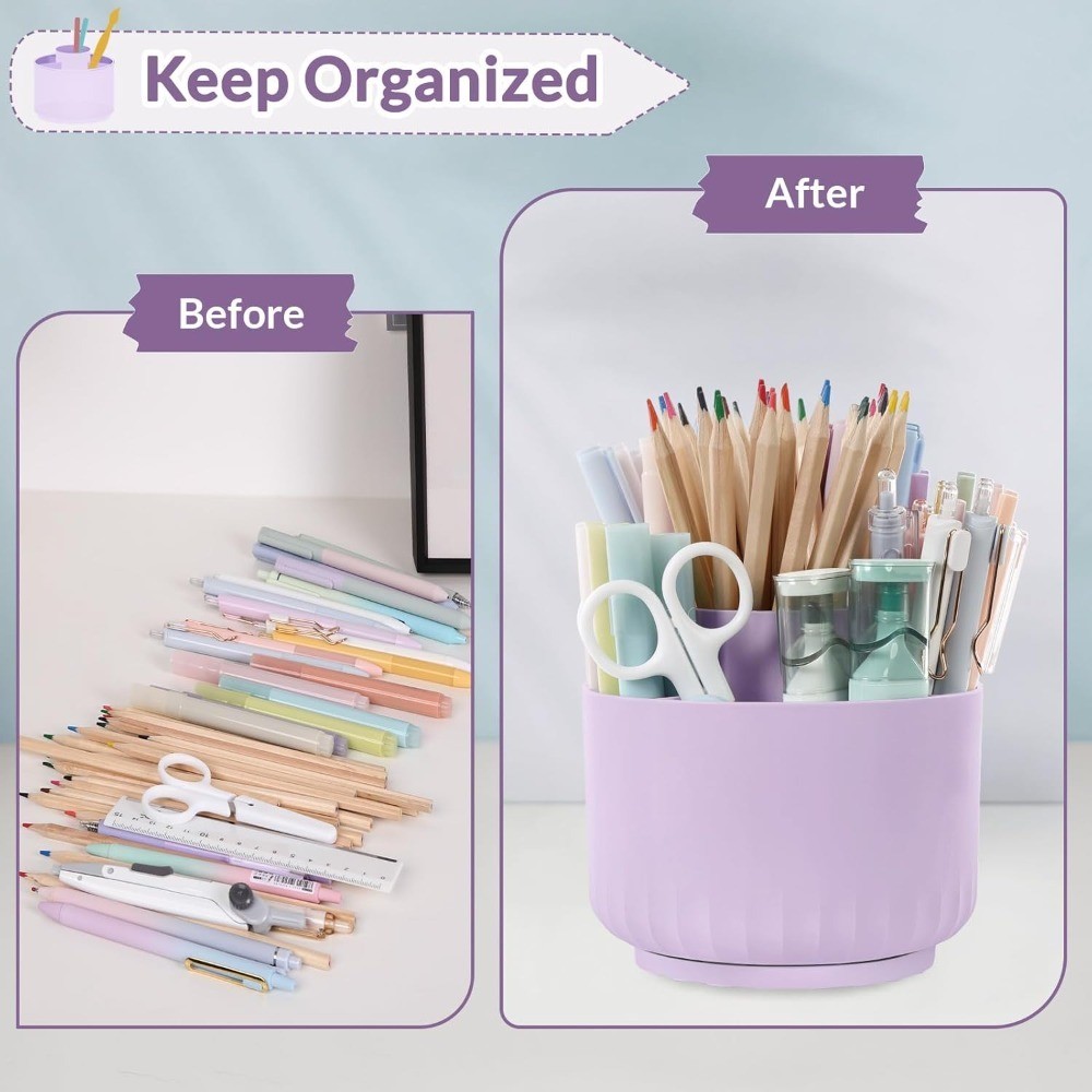 360 Degree Rotating Desk Organizer, Dual-Purpose Pencil Pen Holder for Desktop,