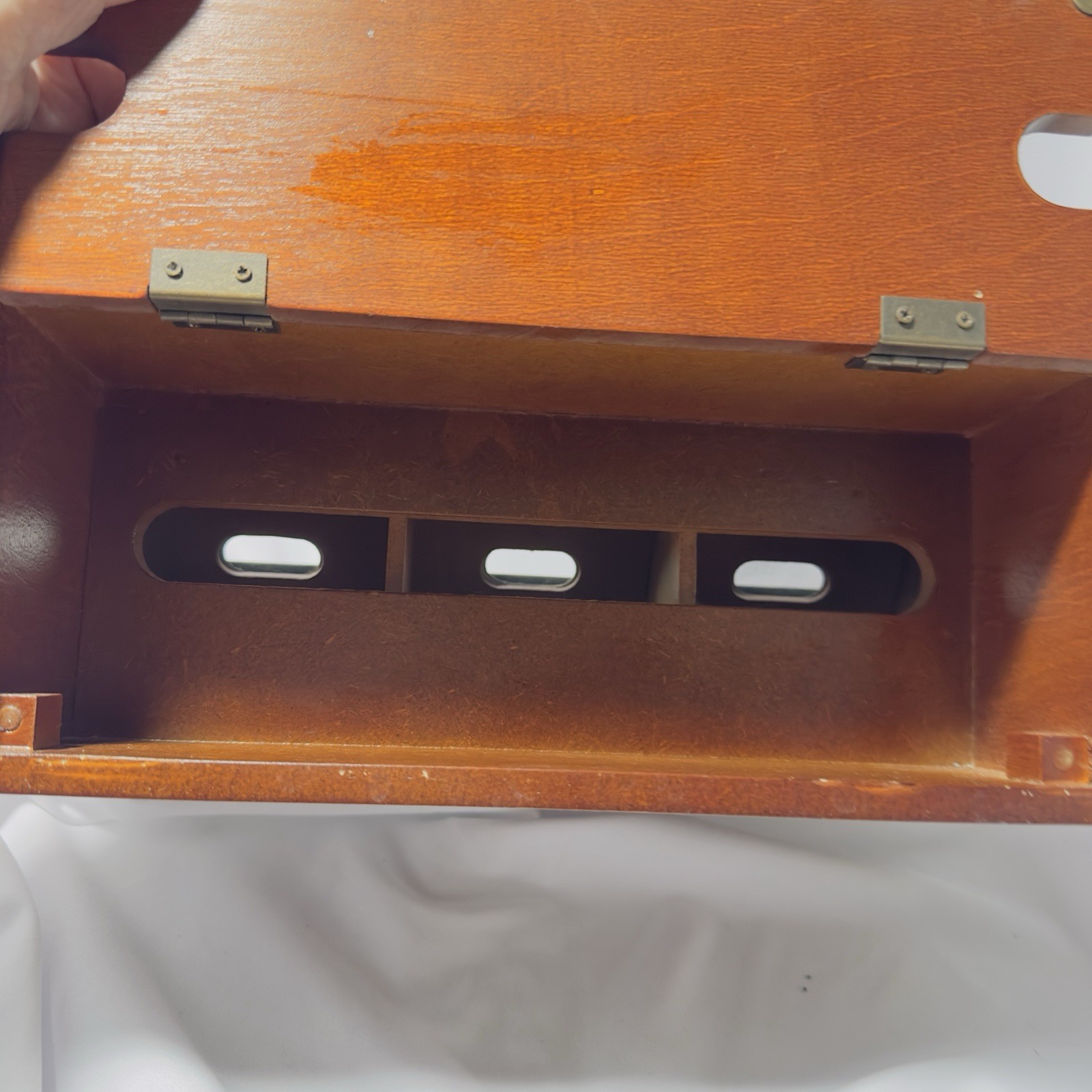 Vtg Wooden Office Desk Top Organizer Stationary 2 Drawer 5 Slots Felt Lined