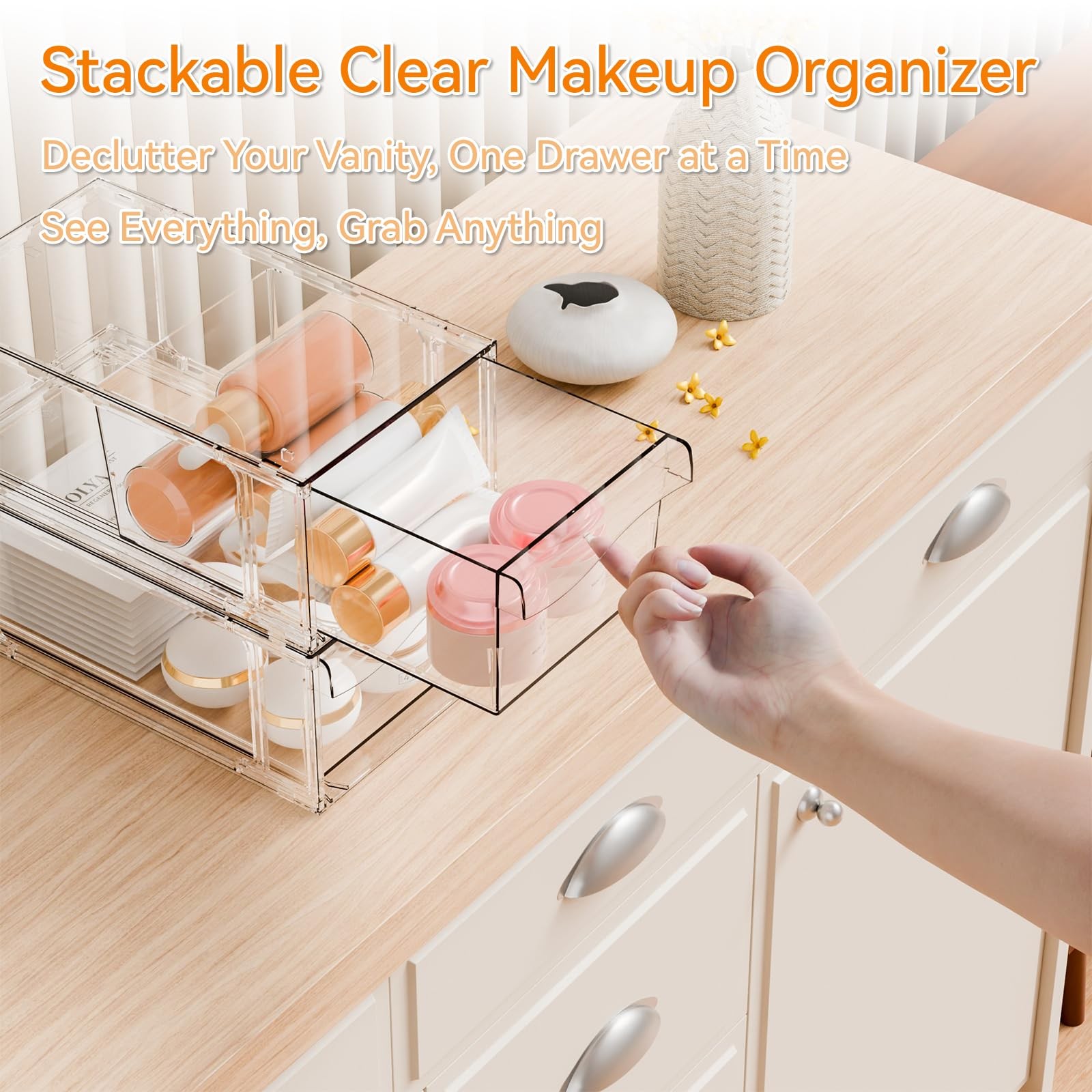 Yieach 4 Pack Clear Stackable Storage 4 PACK, Clear-6”x11”x4.4”High