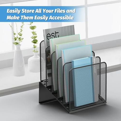 Inclined 5-Section Desk File Organizer, Vertical 9″ x 8.5″ x 11.8″, Black