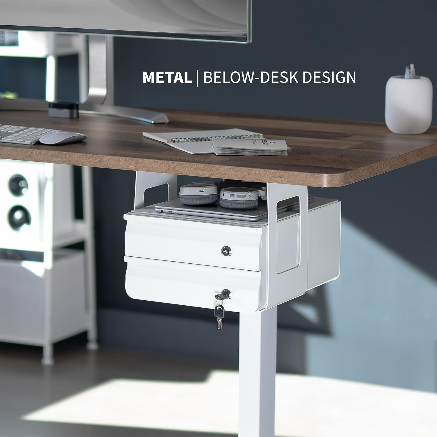VIVO 13 Inch under Desk Double Stacked Slide Out Drawers with Lock, Secure Home
