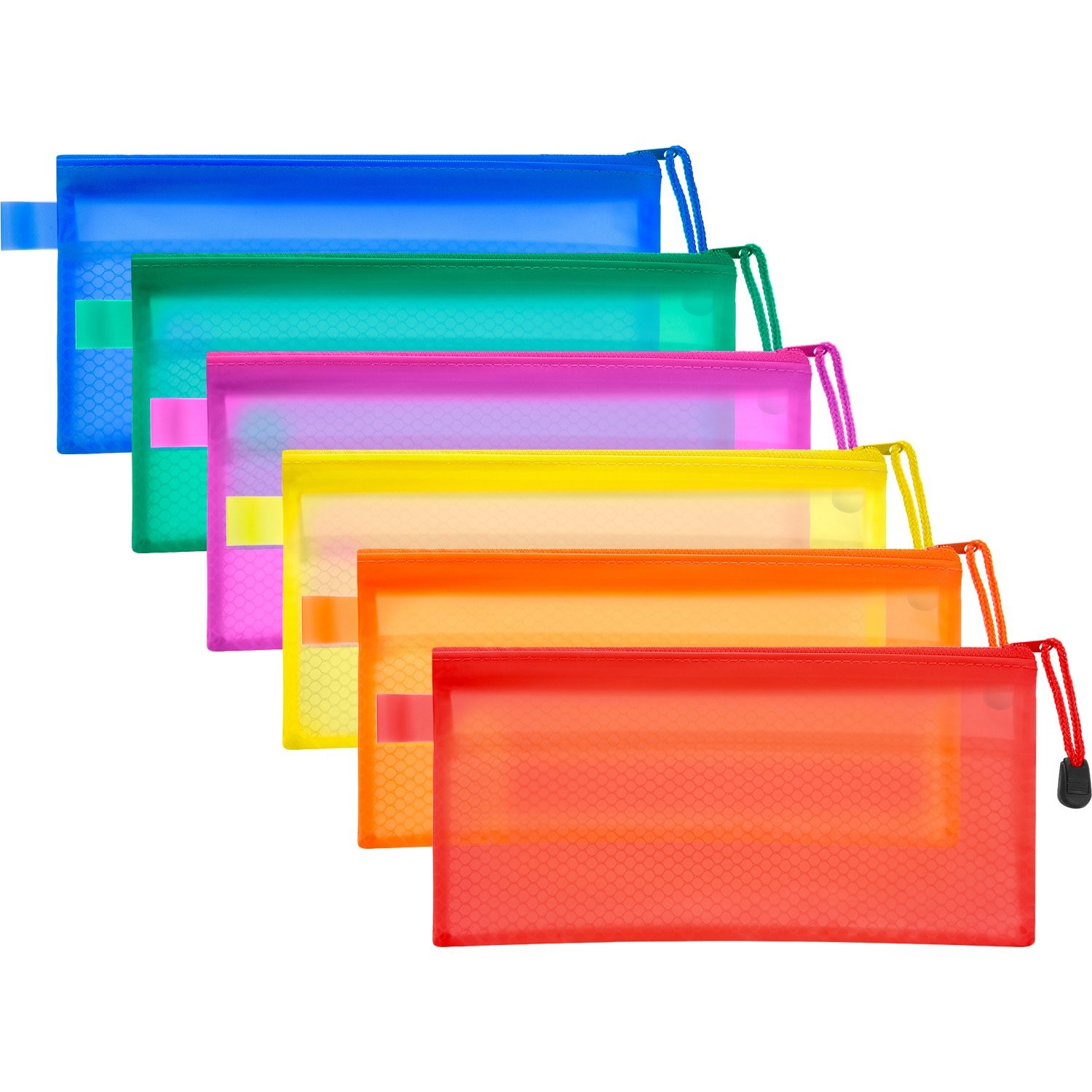 12 Pieces 6 Colors Pencil Pouch Zipper File Bags Waterproof Plastic Double Layer
