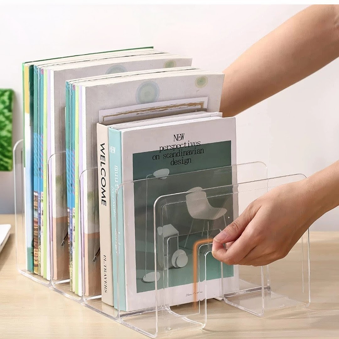 Clear Acrylic File Sorter Purse Organizer Handbag Holder 4 Sections Divider