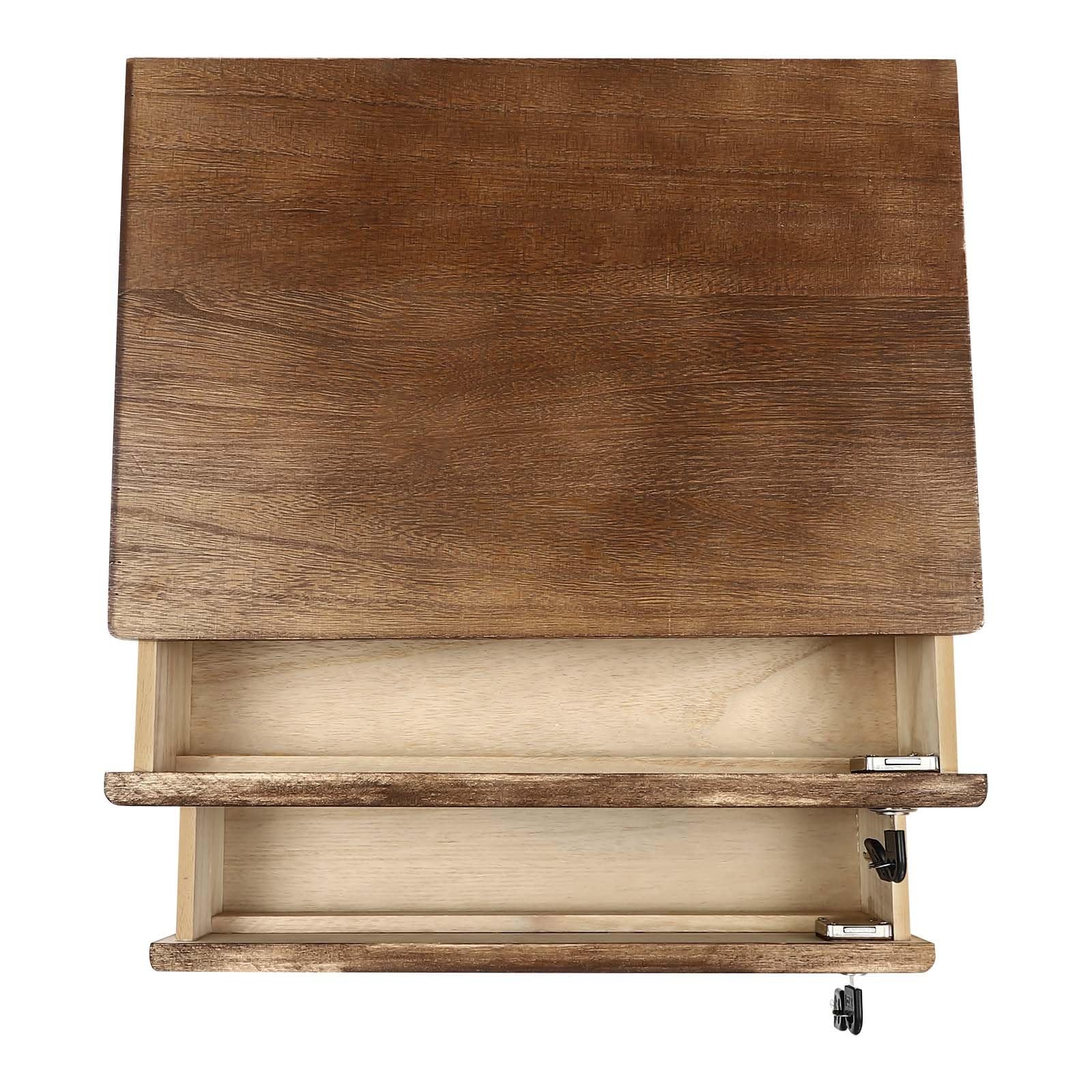 ZERNEIL 2-Tier Wooden Desktop Storage Box with Lockable Drawers, Flat Walnut